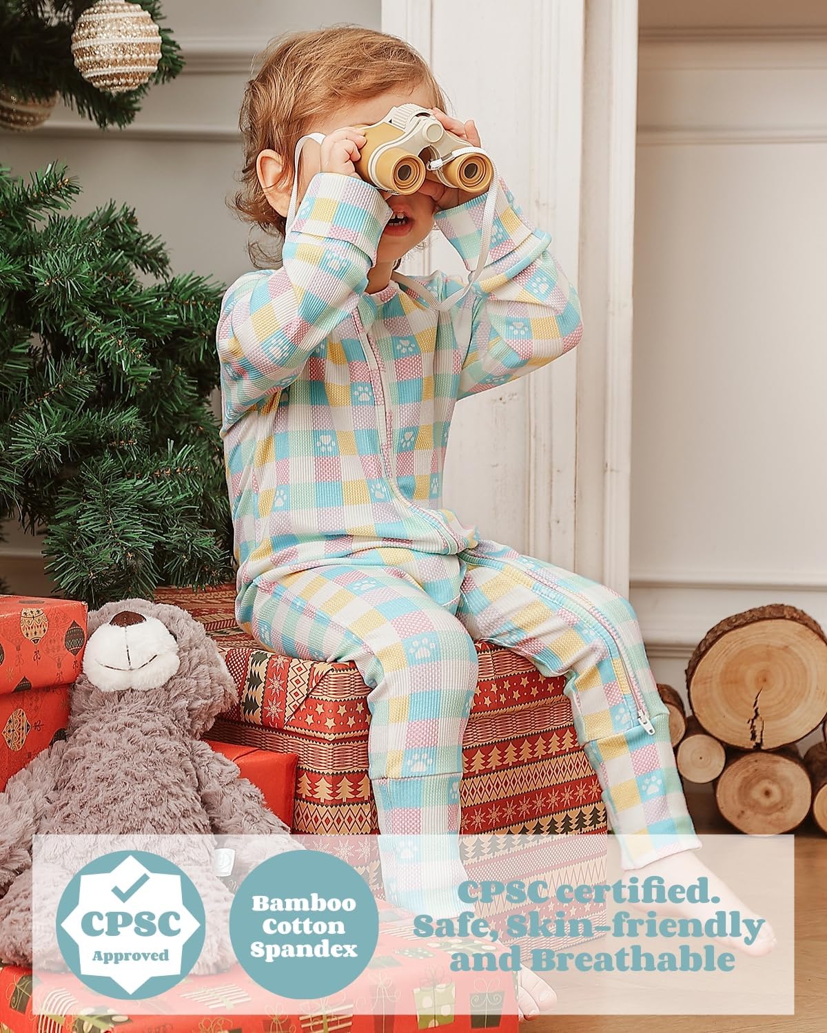 Bamboo Viscose Baby Boy Girl Pajamas Romper, Ribbed 2 Way Zipper Sleepers, Long Sleeve Footless Pjs with Mitten Cuffs - Image 2