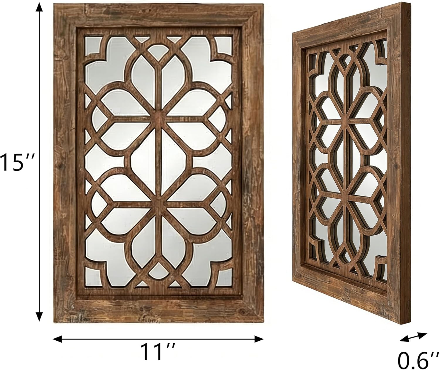 Set of 2 11x15 Inch Rectangular Shatterproof Redbrown Decorative Wall Mirrors, Boho Farmhouse Rustic Vintage Accent Mirrors for Living Room Bedroom Entryway & Home Decor