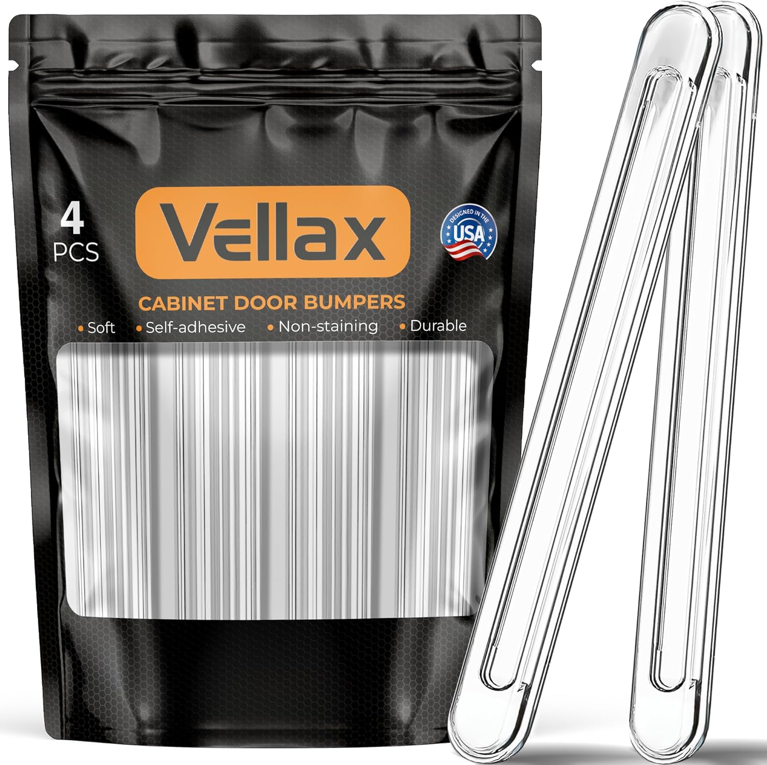 Vellax Wall Protector 4 pcs Long - Door Slam Stopper, Quiets Door Closing, Adhesive Wall Protector Bumpers for Shower, Drawers, Car, Toilet Lids - 5.5x0.7x0.2