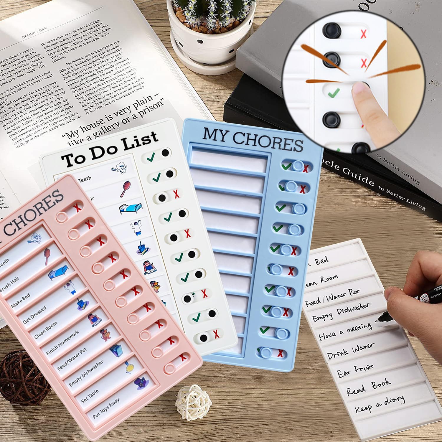 Lavagna Per Faccende Domestiche - Set 3 Planner Con Cartoncini, Per Bambini E Adulti, Casa E Ufficio