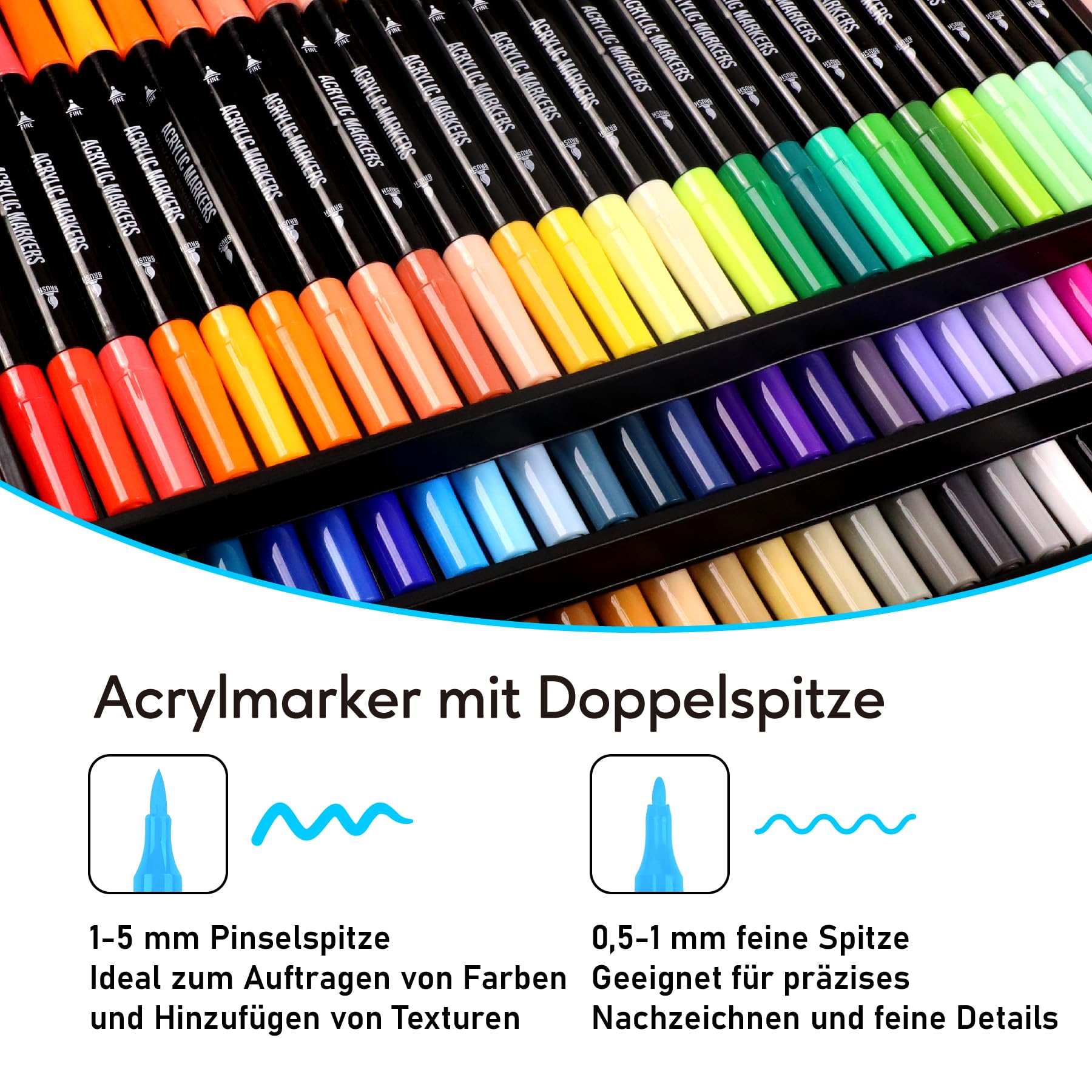 72 Colours Acrylic Pen Set, Acrylic Marker with Fine Tip and Brush for Fabric Canvas, Glass, Wood and Paper - Image 2