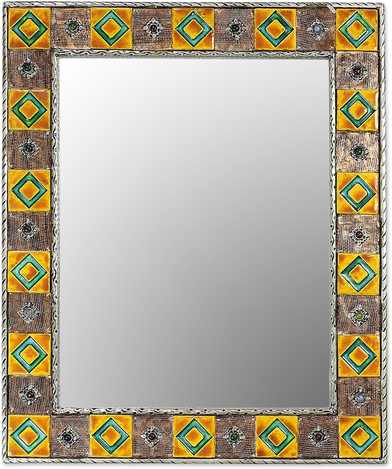 NOVICA Hollywood Glam Wood Wall Mounted Mirror, Earthtone, Autumn Warmth'