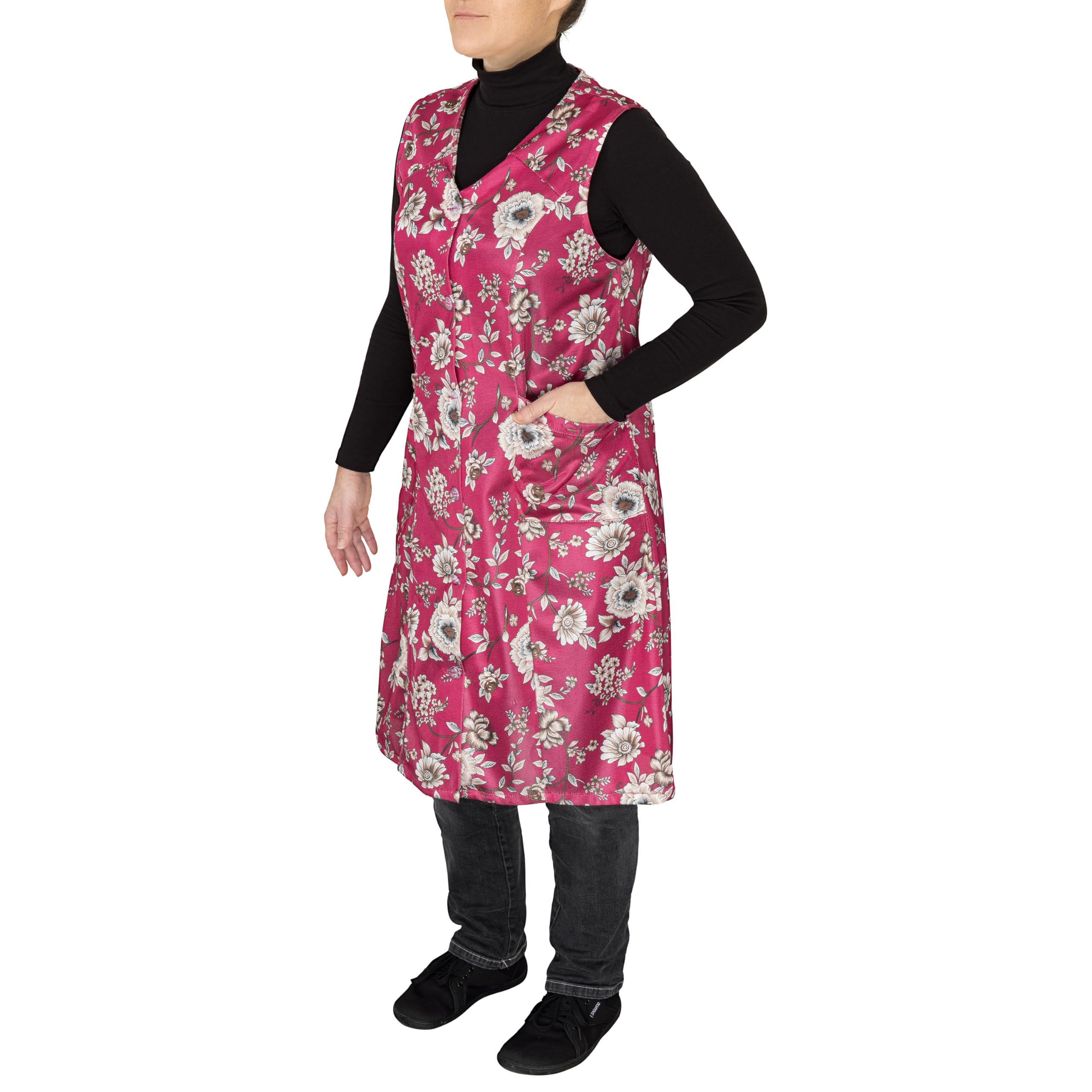 DESERMO Grembiule colorato con bottoni, comodo e lavabile, grembiule da giardino e casa con tasche laterali, costume da dederon in stile retrò