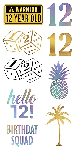 Miniatura 5 de Tatuajes temporales de cumpleaños número 12 (4 páginas) - Suministros para fiesta de 12 cumpleaños, ideas, regalos y decoraciones