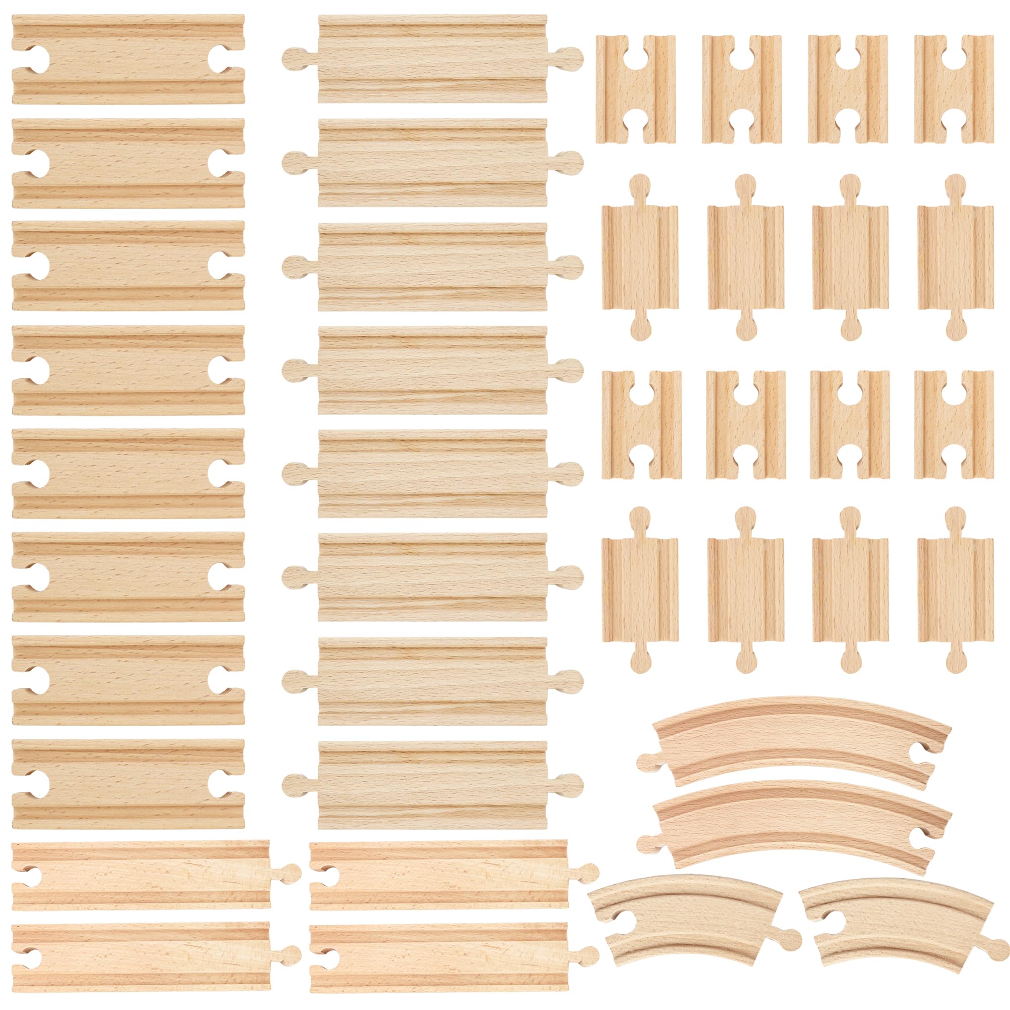 40 Pcs Wooden Train Track Expansion Packs Wood Male Female Train Track Adapters Straight Wood Train Track Bulk Compatible with All Major Trains Railway