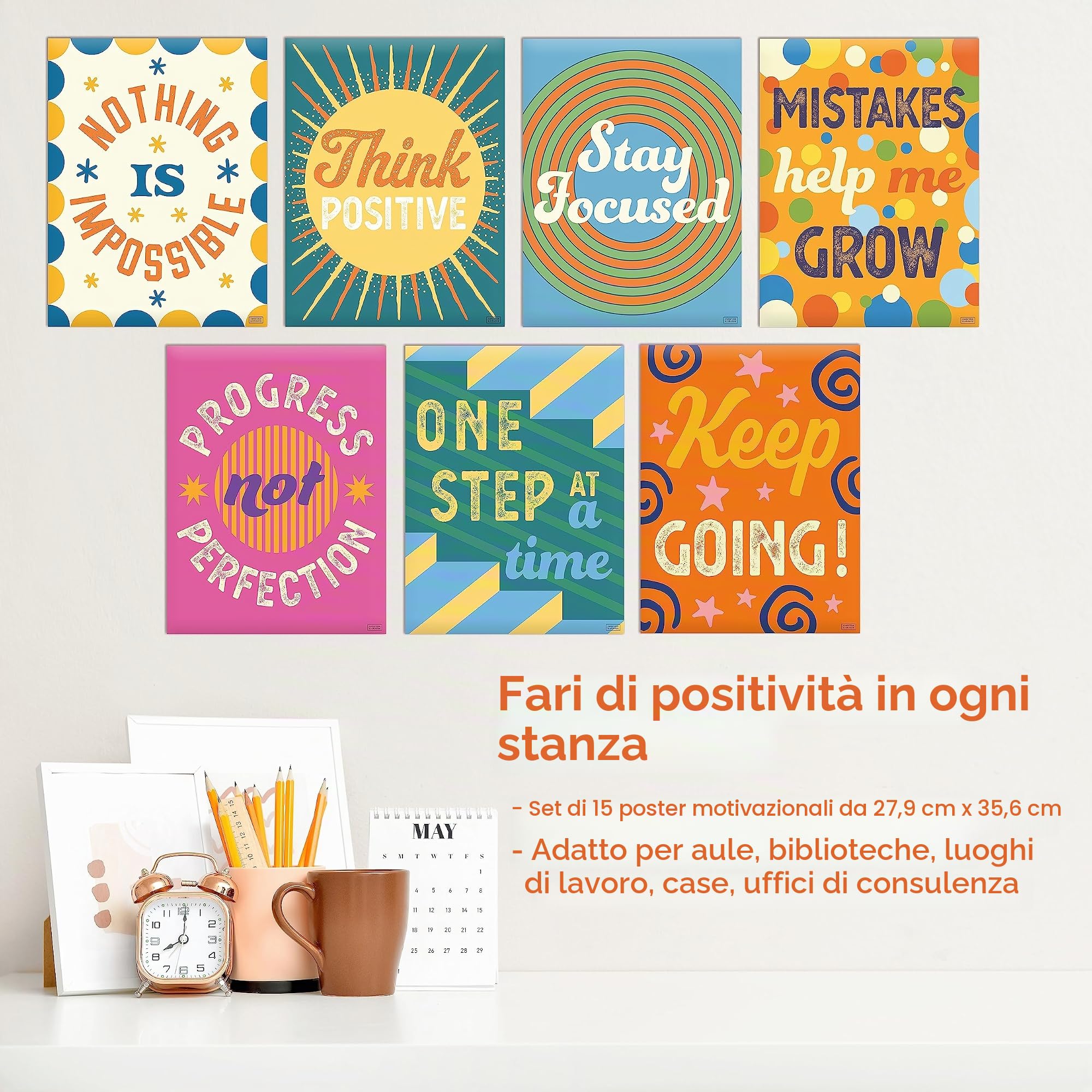S&O - Set di 15 poster motivazionali per aule, poster per sala studio, grafici motivazionali per scuola superiore, stampe motivazionali per scuola, cartelli che aumentano la fiducia in ufficio