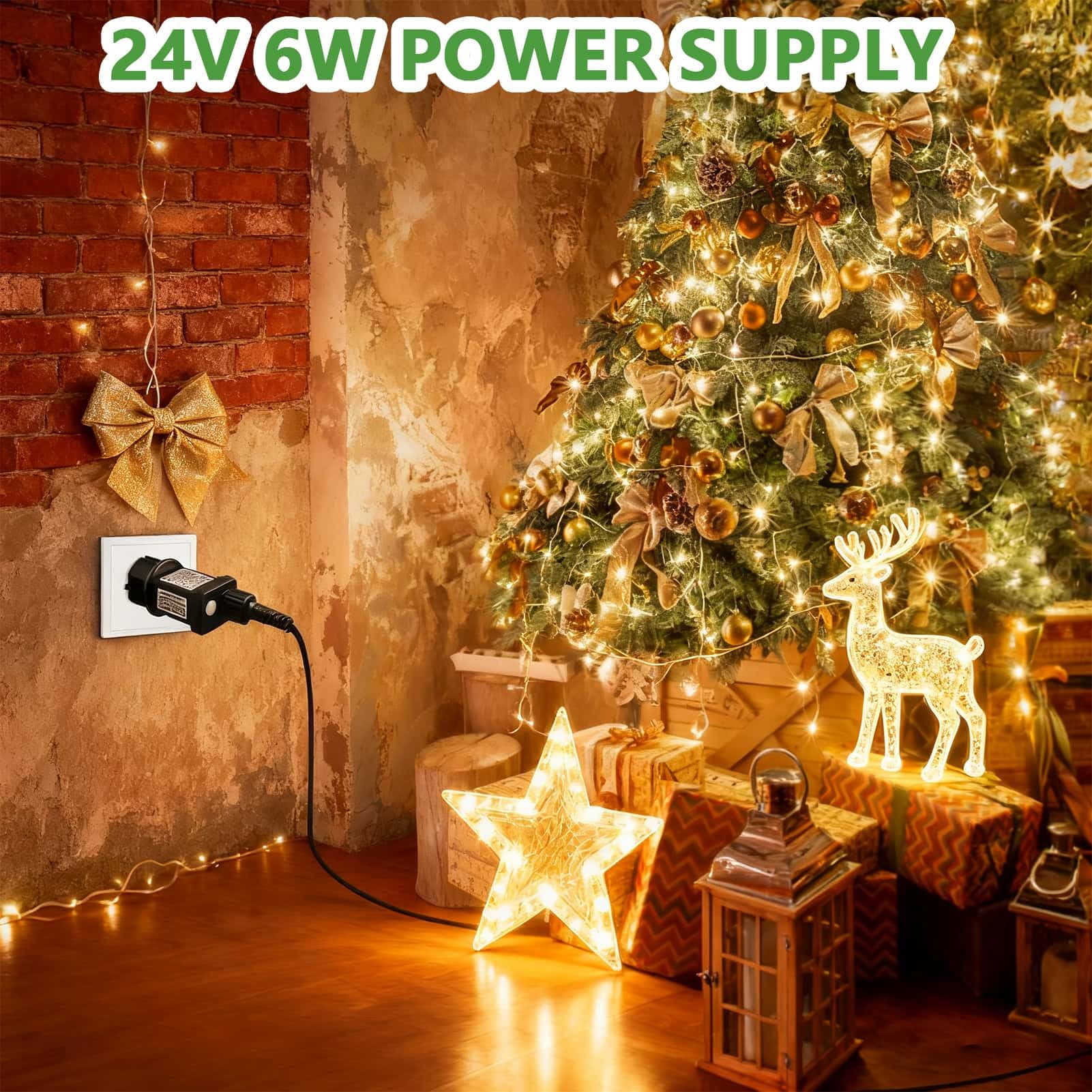Joycome Łańcuch świetlny 24 V 6 W, wtyczka UE, 8 trybów pracy, łańcuch świetlny z timerem, funkcja pamięci, wodoszczelność IP44, łańcuch świetlny, zamiennik, łańcuch świetlny, transformator, do użytku