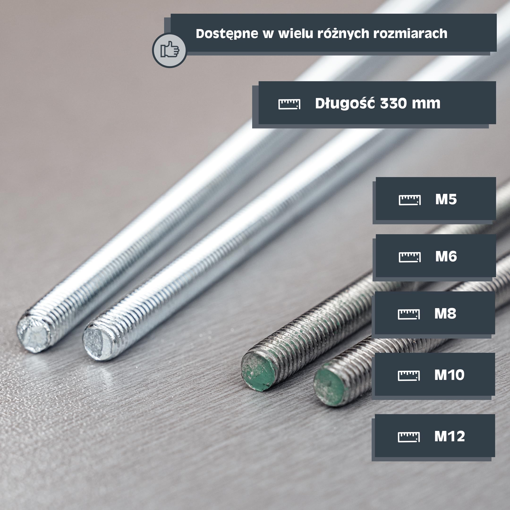 HELPMATE - Pręt gwintowany M6 x 330 mm ze stali ocynkowanej - 2 sztuki pręta gwintowanego z pełnym gwintem metrycznym - Trzpień gwintowany o klasie wytrzymałości 4.8, DIN 976