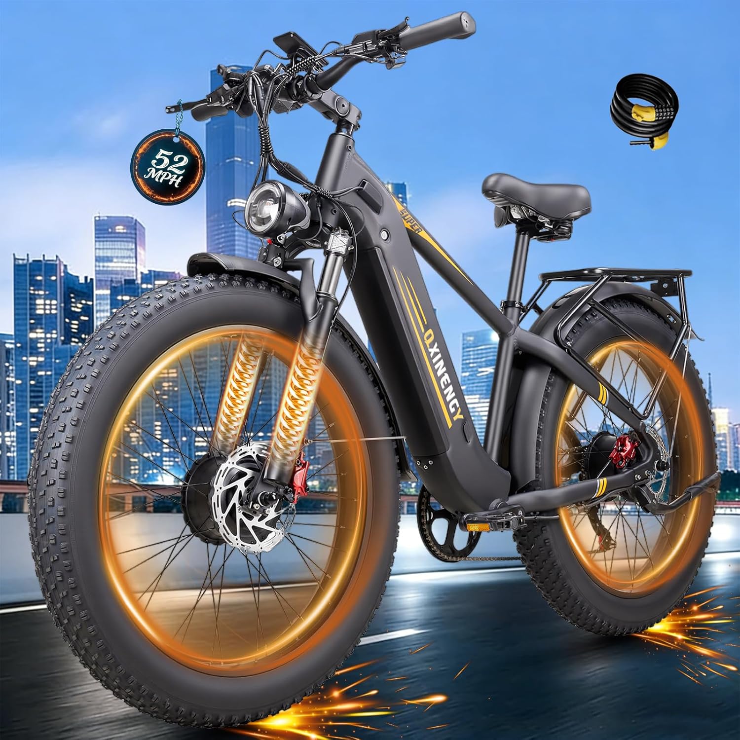Dual Motor Ebike for Adults 8000W Peak, Fast 52 MPH Max Electric Bike, 52V 1352Wh Battery, Up to 100 Miles, 26" Fat Tire Hydraulic Disc Brake Electric Bicycle for Snow Off-Road Mountain