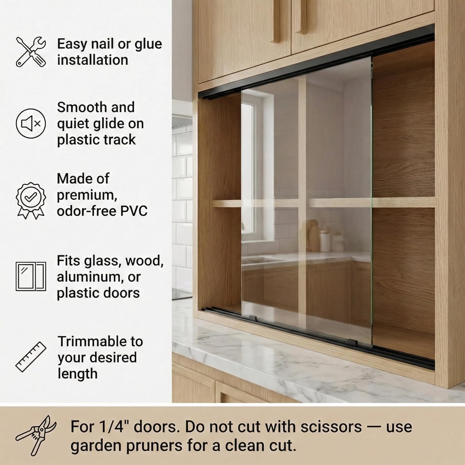 4 Sets 4 ft Sliding Door Track, Durable Plastic Build for 1/4" Thick Panels Glass Cabinet Closet Door, Easy Installation Low Noise U Channel Hardware Set (Black)