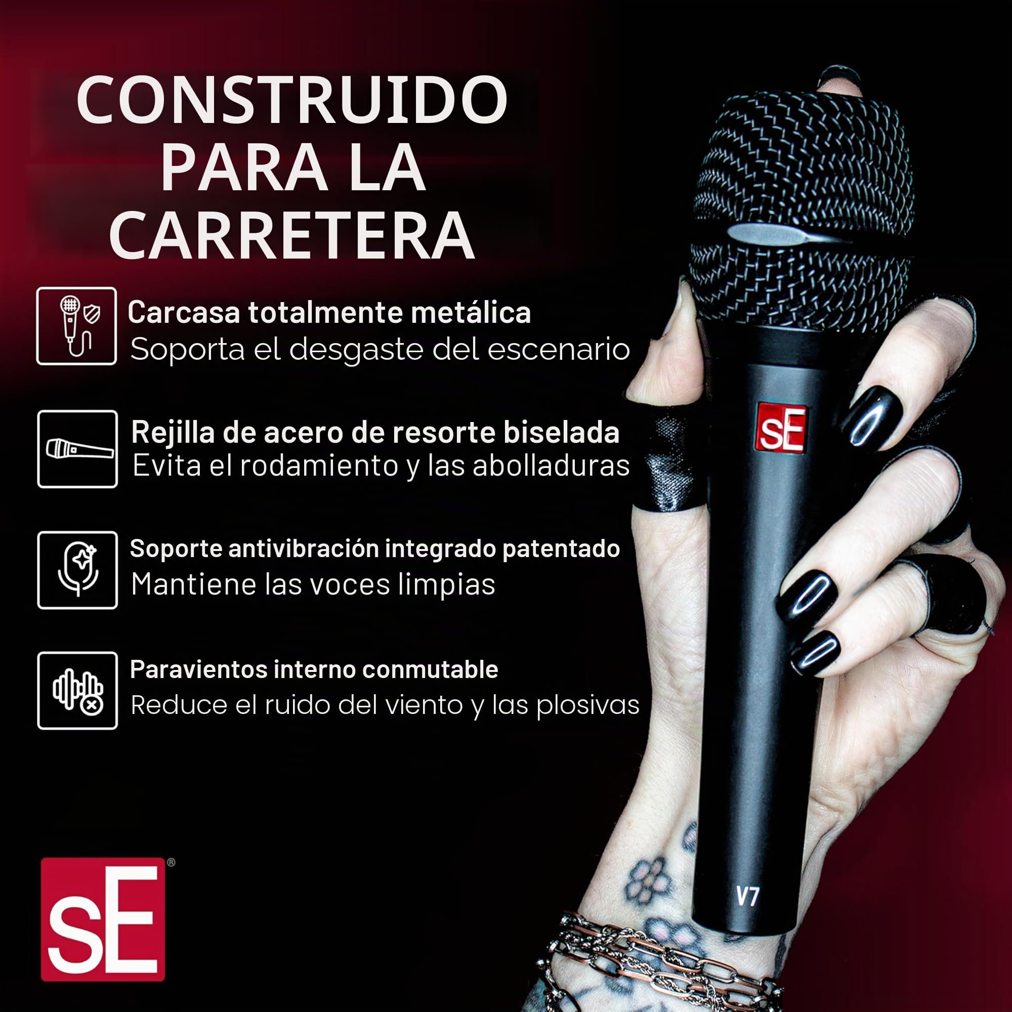 SE ELECTRONICS V7 Micrófono Vocal dinámico supercardioide de Mano, micrófono dinámico supercardioide Rojo con Soporte de Choque Integrado y Parabrisas Interno