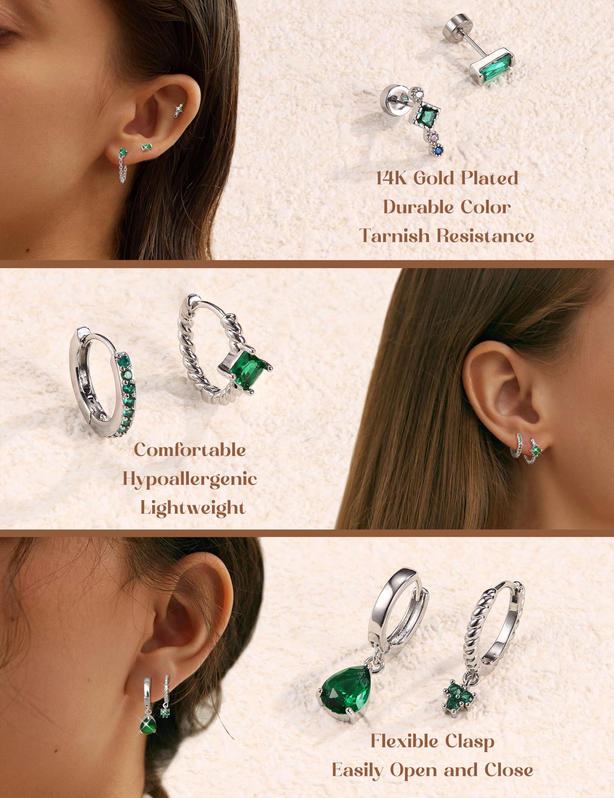 MILACOLATO 13Pezzi Piercing Orecchio Helix Donna Oro Argento Orecchini Cerchio Acciaio Inossidabile Chirurgico Piercing Cartilagine Conch Anallergici Pendenti Gioielli Set Donna