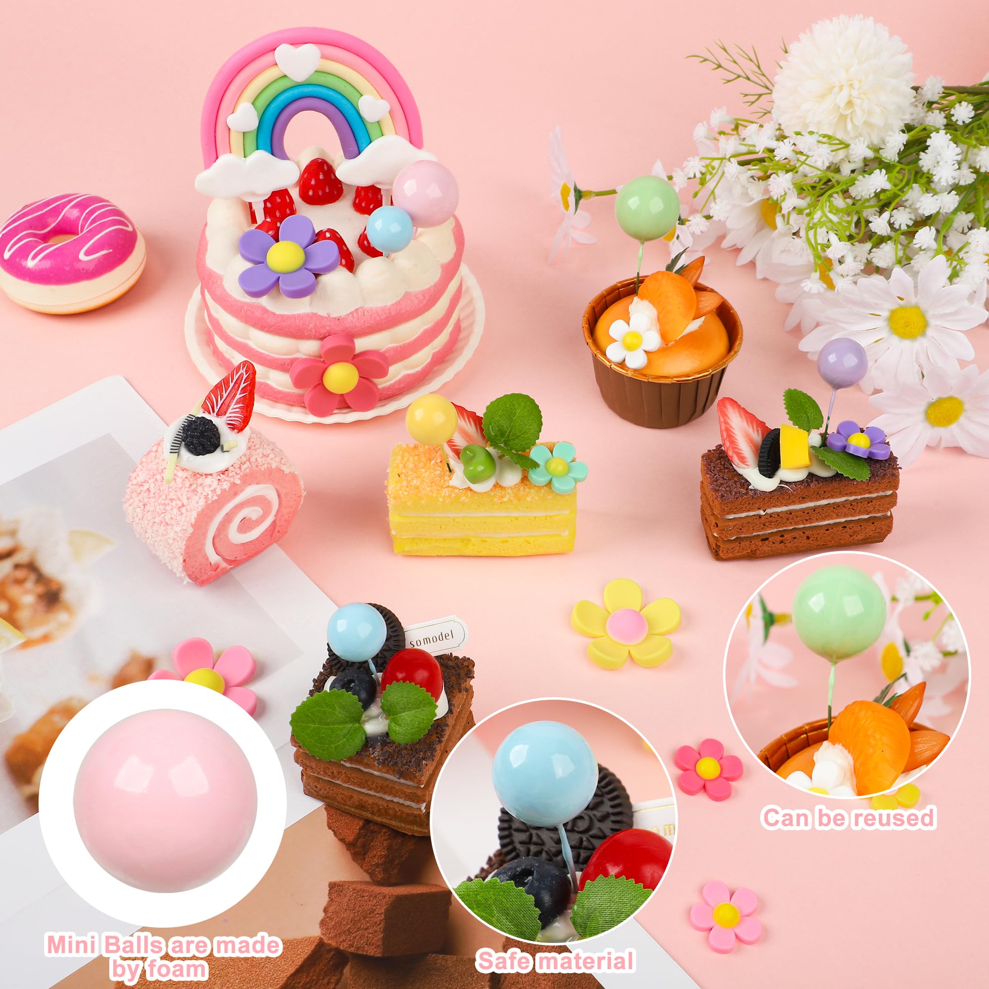 39-Piece Boho Rainbow & Daisy Cake Topper Set - Pastel Balls, Flowers, Happy Birthday Banner For 70s Party