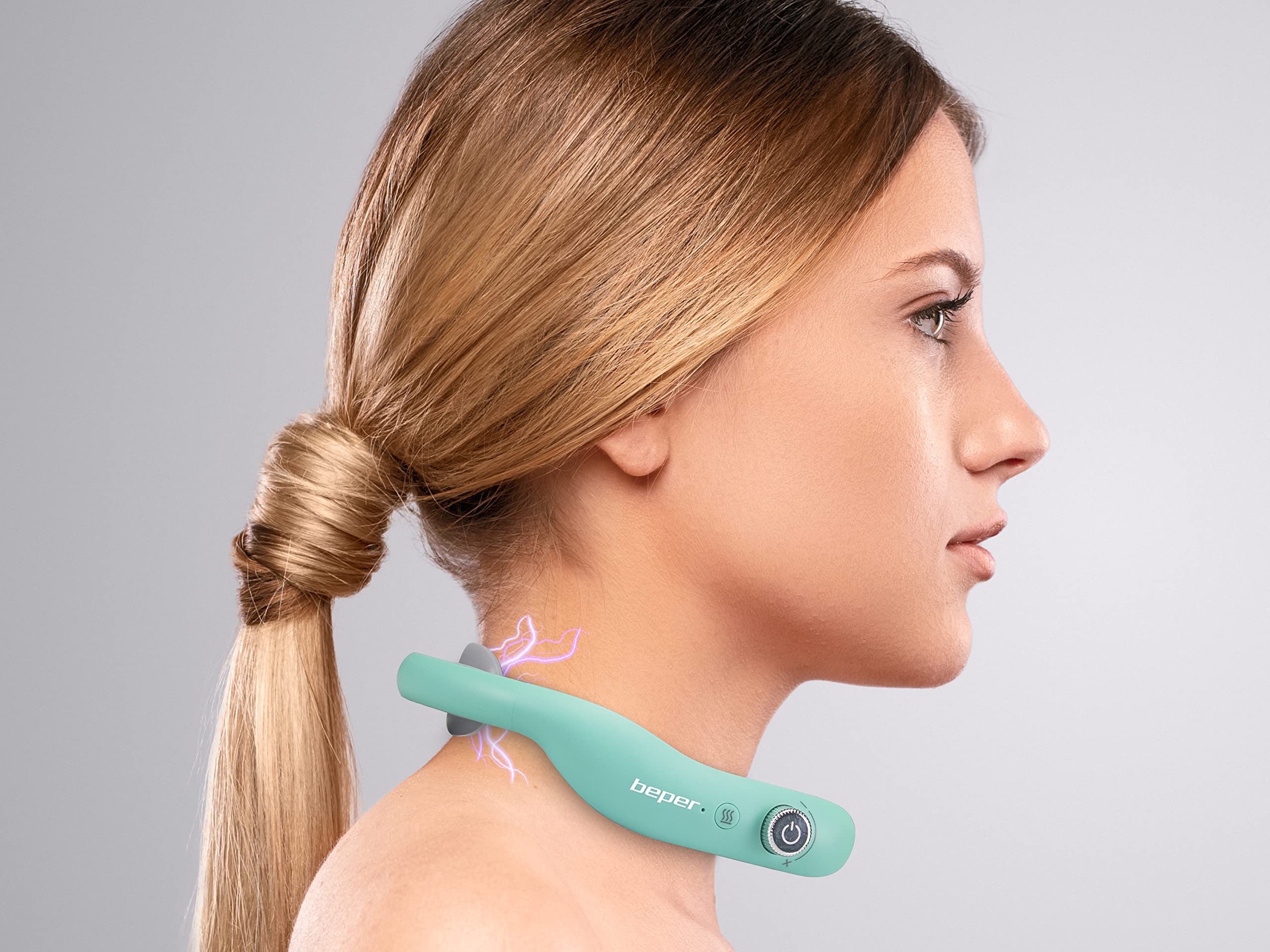 BEPER P302MAS100 Massaggiatore Cervicale, Massaggiatore Collo, 6 Modalità, Intensità regolabile, Funzione Riscaldamento, Ricaricabile, USB Incluso