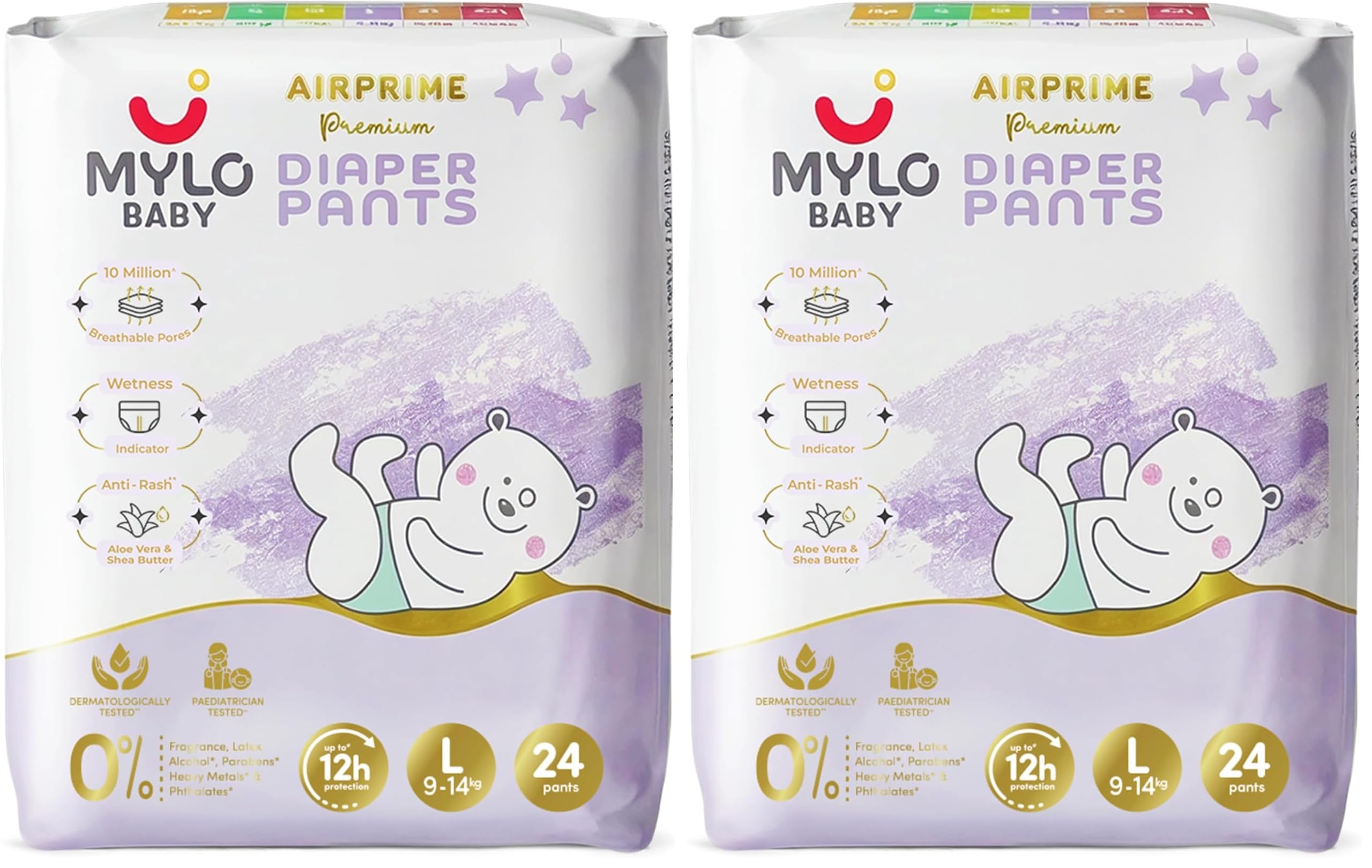 Mylo Baby AirPrime Premium Diaper Pants Large (L) Size (9–14 kgs) (24 Count) Leak Proof | Ultra-Thin & Breathable | Up to 12 Hours Protection | No Rashes (Pack of 2)-image-25