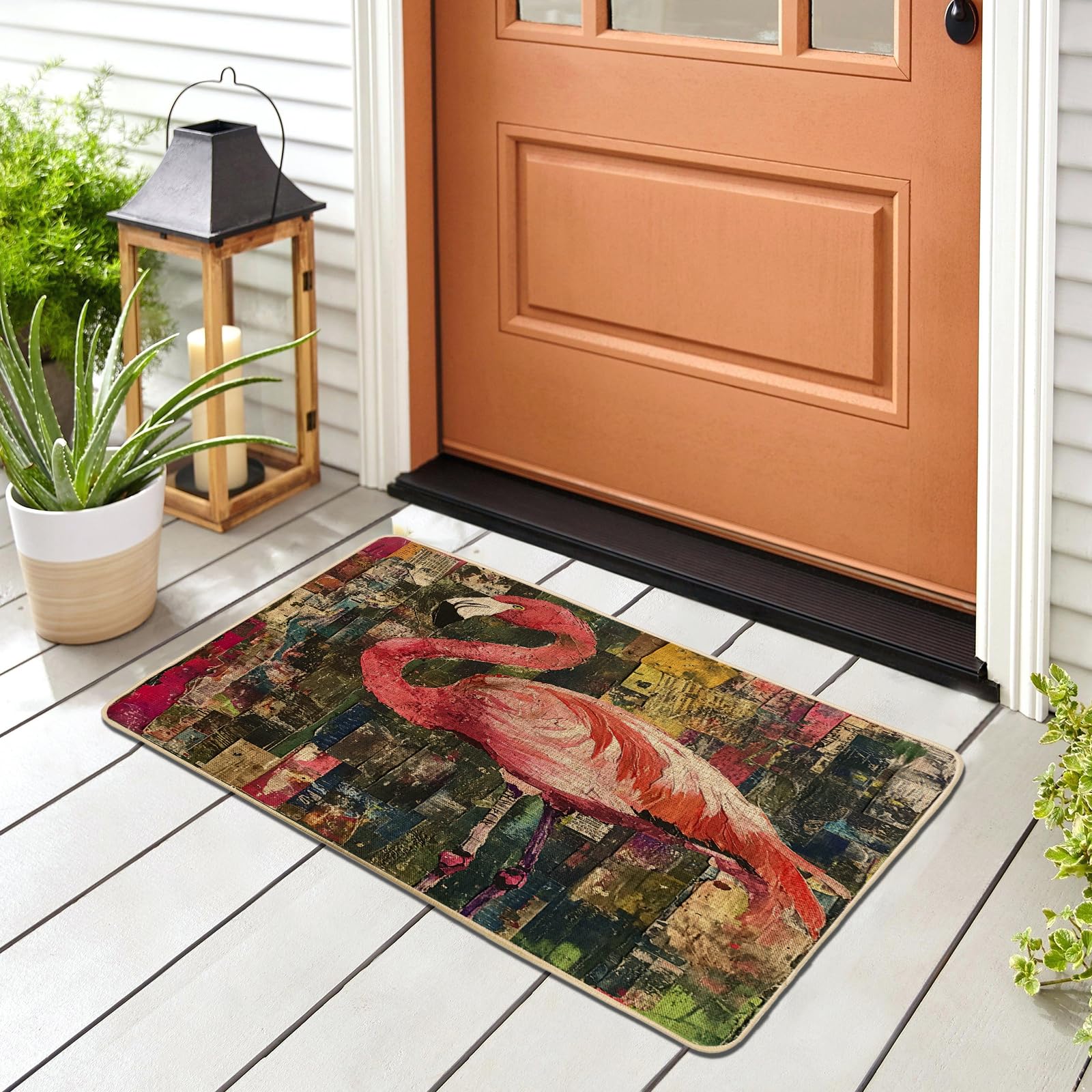 Paillasson noir vintage flamants roses tapis extérieur et intérieur