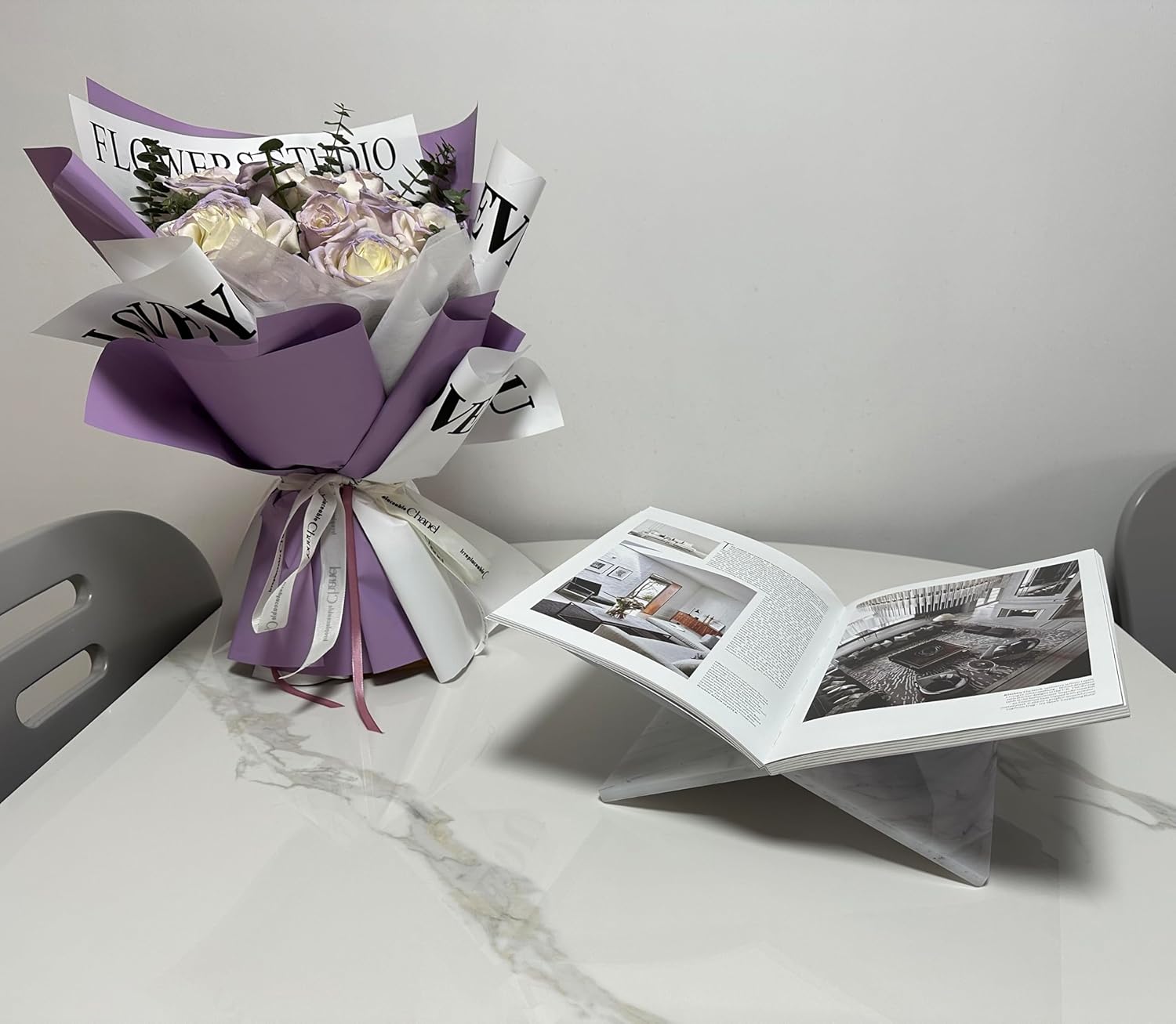 Acrylic Book Stand - Open Book Display Stand for Reading, Bible, Cookbook, Magazines, Textbooks, Recipe Holder (Marble Pattern)