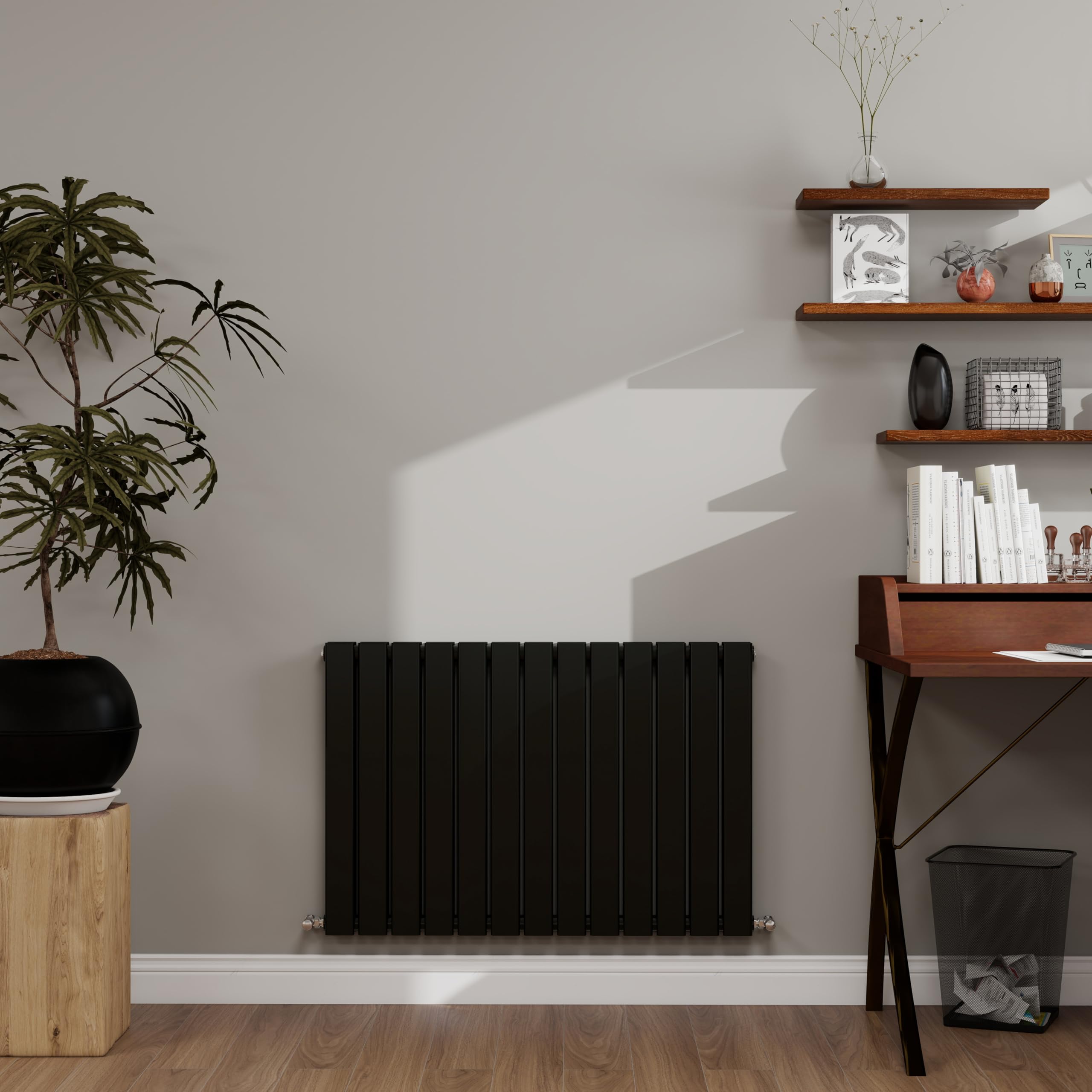 Simple bathrooms Black Designer Radiator Horizontal 600×884mm Double Flat Panel - Wall/Floor Mounted for Modern Multi-Scene & Central Heating Radiator 3821 BTU