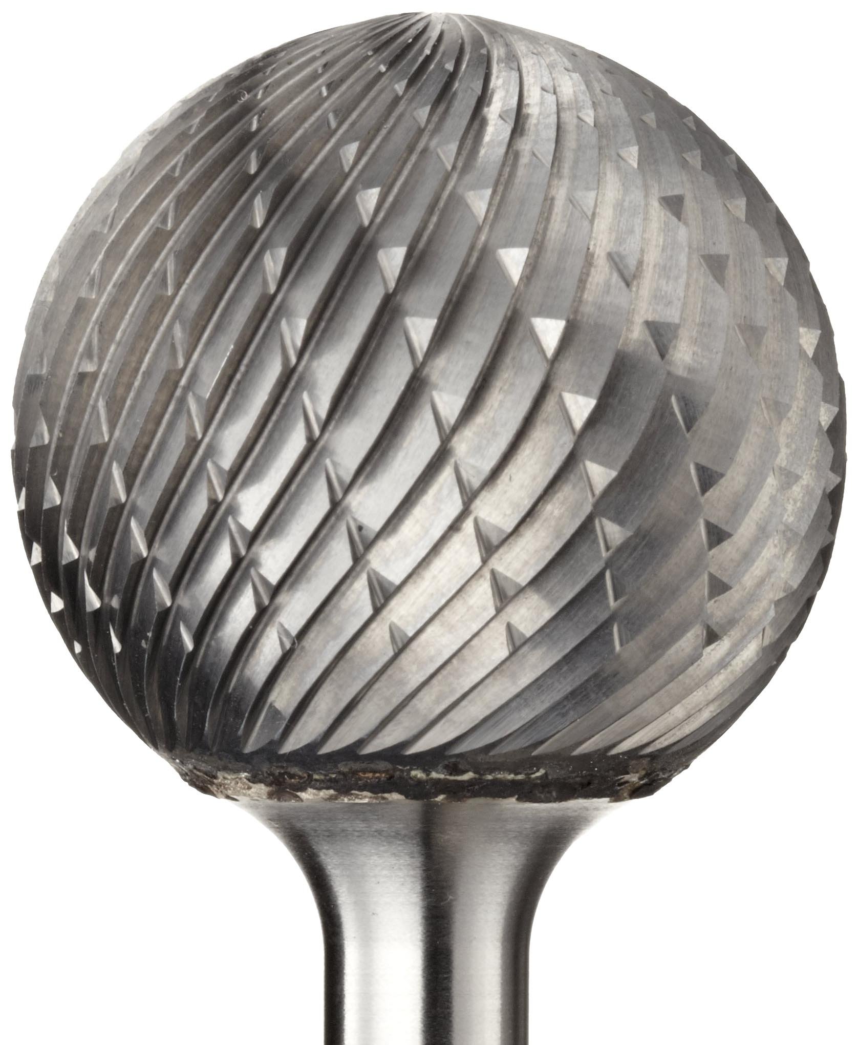 PFERD Ball Carbide Bur, Uncoated (Bright) Finish, Double Cut, Radius End, 1/8