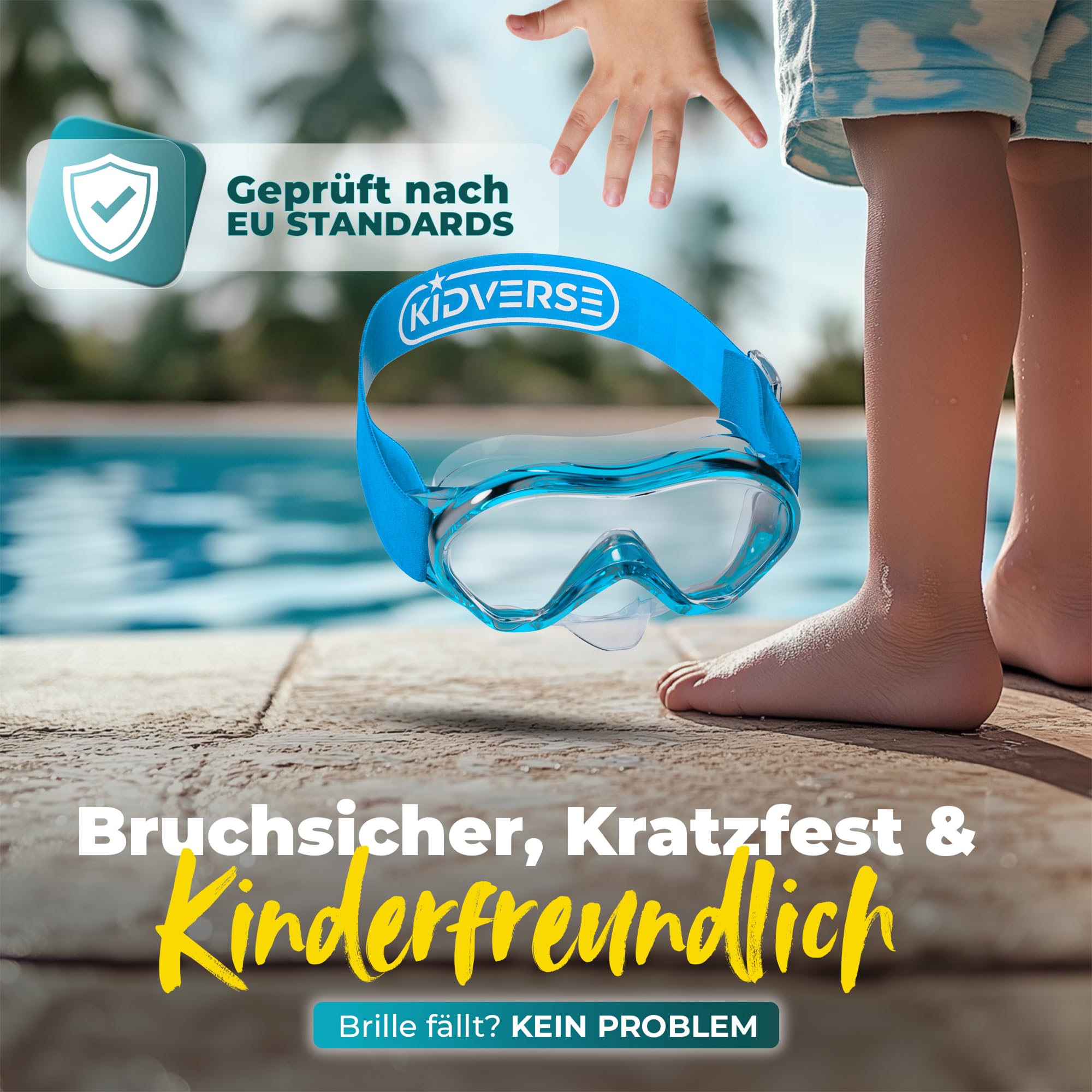 KIDVERSE Taucherbrille Kinder mit Schnorchel ab 5 Jahre - CE & Dermatest geprüfte Taucherbrille mit Schnorchel & Nase - Schnorchelset Kinder Stoffband oder Silikonband - Alternative zu Schnorchelmaske