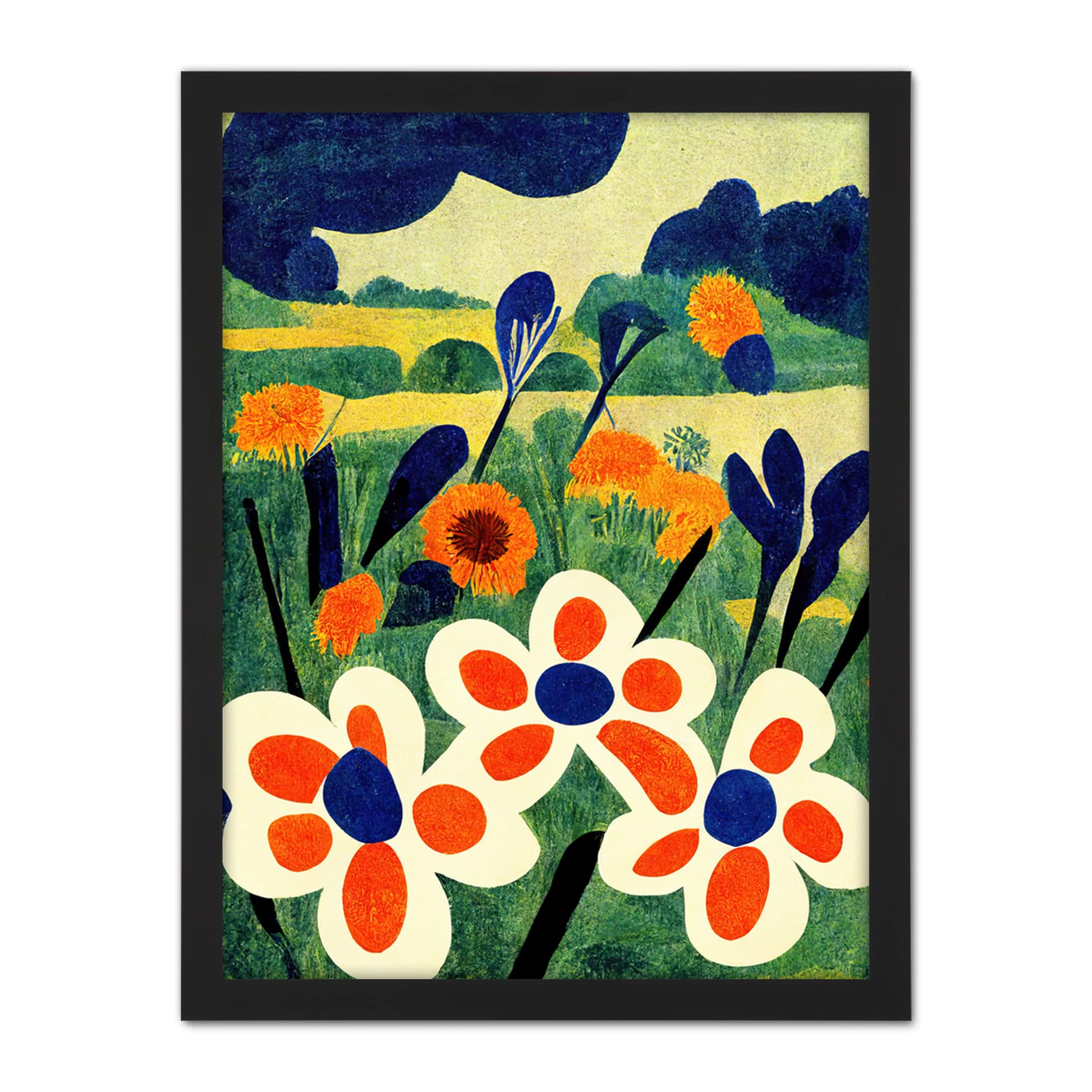 Doppelganger33 LTD Henri Matisse Style Meadow Flowers Iris Artwork Framed Wall Art Print 18X24 Inch
