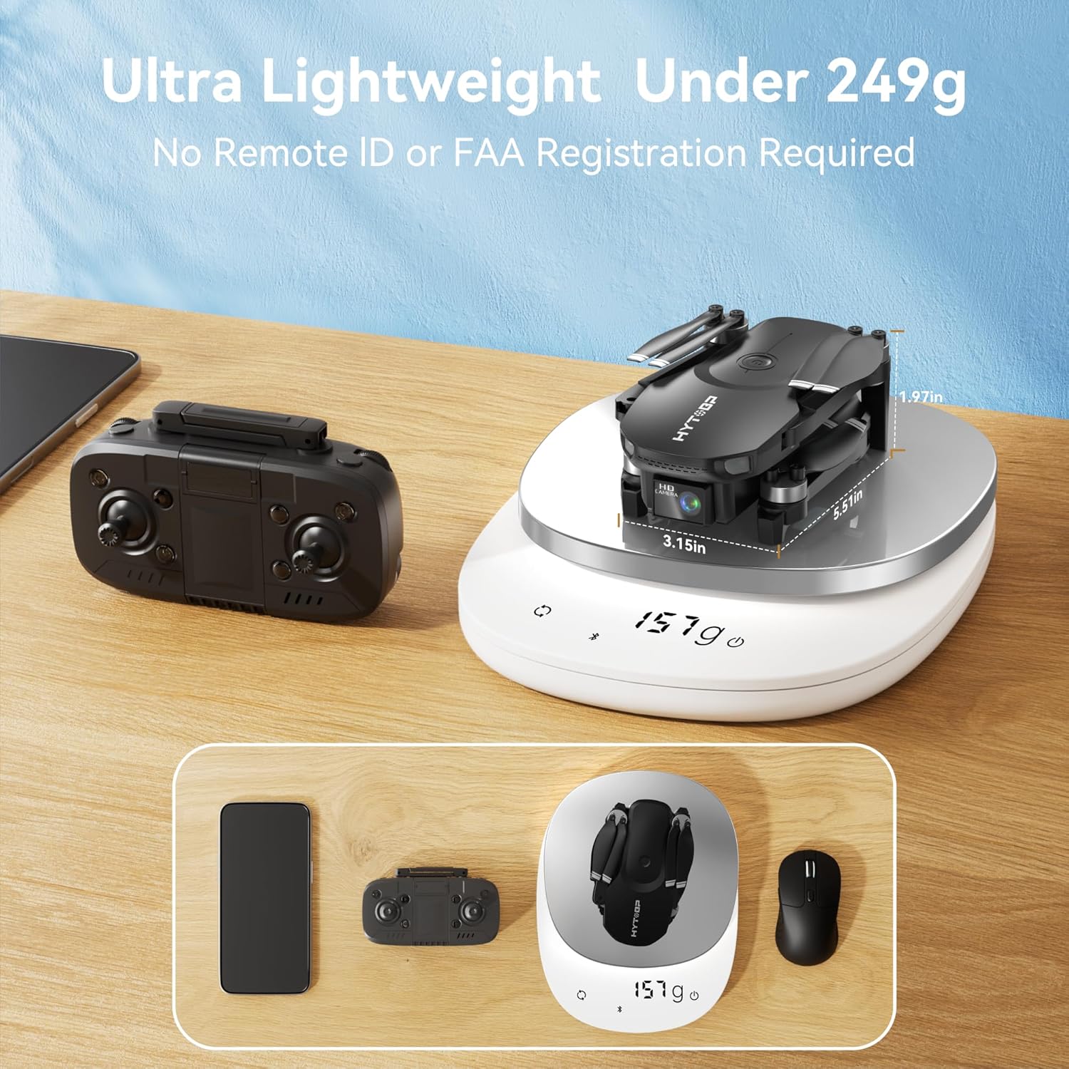HYTOBP H867 Drone and Remote Controller on a scale