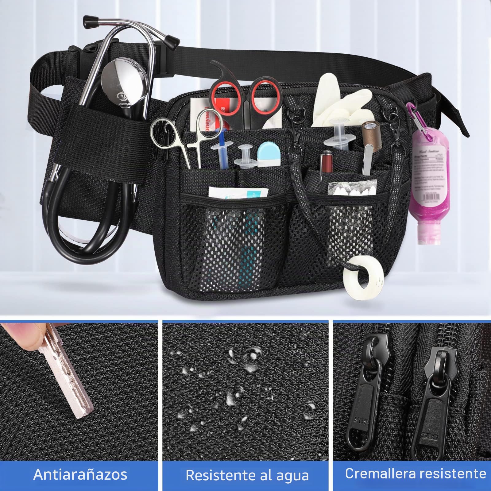 SITHON Riñonera para Enfermera con Soporte de Cinta, Multicompartimento Cinturón de Enfermería, Organizador Bolsa para Estetoscopios, Tijeras para Vendajes y Otros Suministros Médicos,