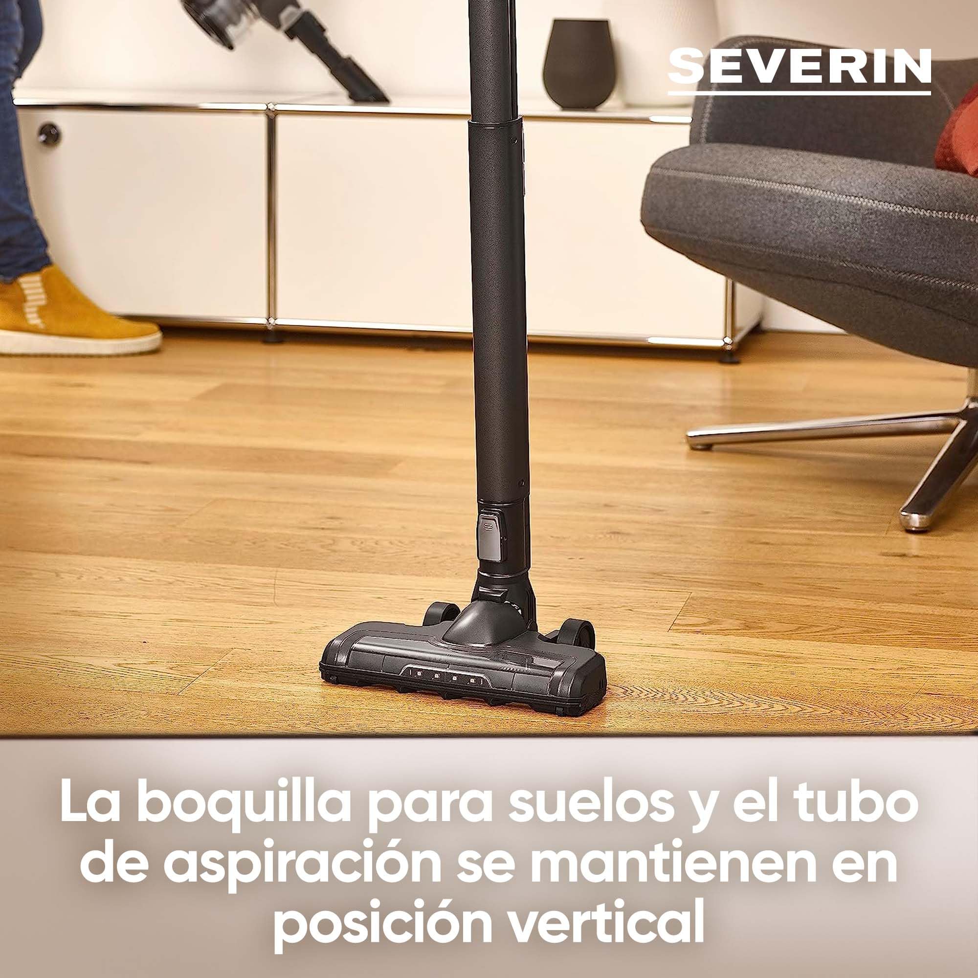 SEVERIN Aspiradora inalámbrica de mano y escoba 2 en 1, aspirador sin cable potente con depósito de 0.65 L, 40 minutos de autonomía, 21,6 V, Negro, HV 7155
