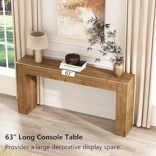 Miniatura 6 de Mesa consola de madera maciza para entrada, mesa de sofá de granja de 63 pulgadas de largo detrás del sofá, mesas de entrada rectangulares rústicas