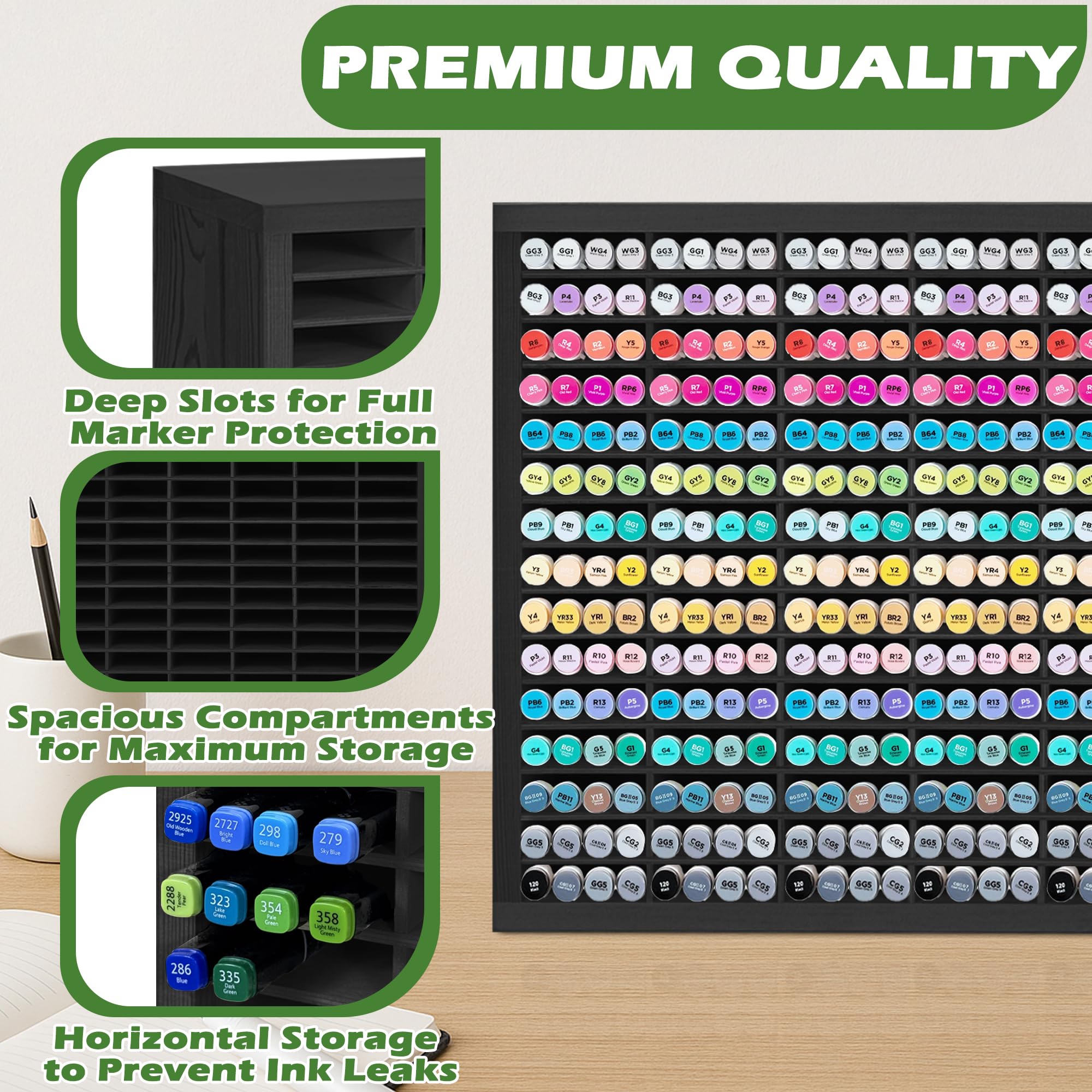 PROLEE Organizer per pennarelli con 90 scomparti per 360 pennarelli, penne artistiche, acquerelli, pennelli, penne ad alcool, per organizer da scrivania