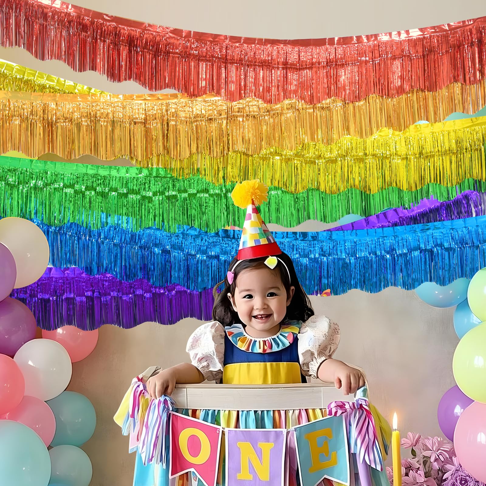 LOLStar Regenbogen-Folien-Fransengirlande, Party-Dekorationen, 6 Stück, Regenbogen-Lametta-Metallic-Glitzer, hängende bunte Tischröcke für Geburtstag, Hochzeit, Weihnachten, Stolz, Monat, Parade