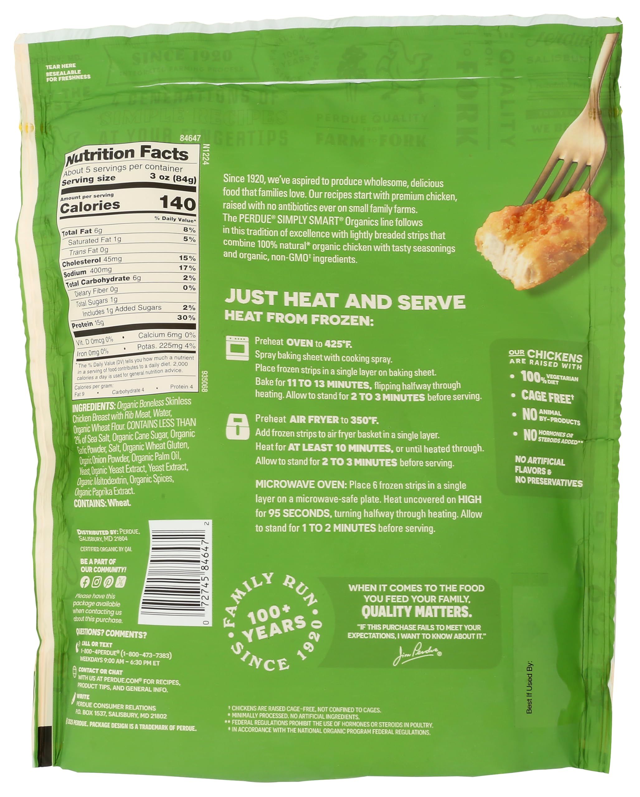 PERDUE Organic Simply Smart Lightly Breaded Chicken Strips 16 OZ — view 2