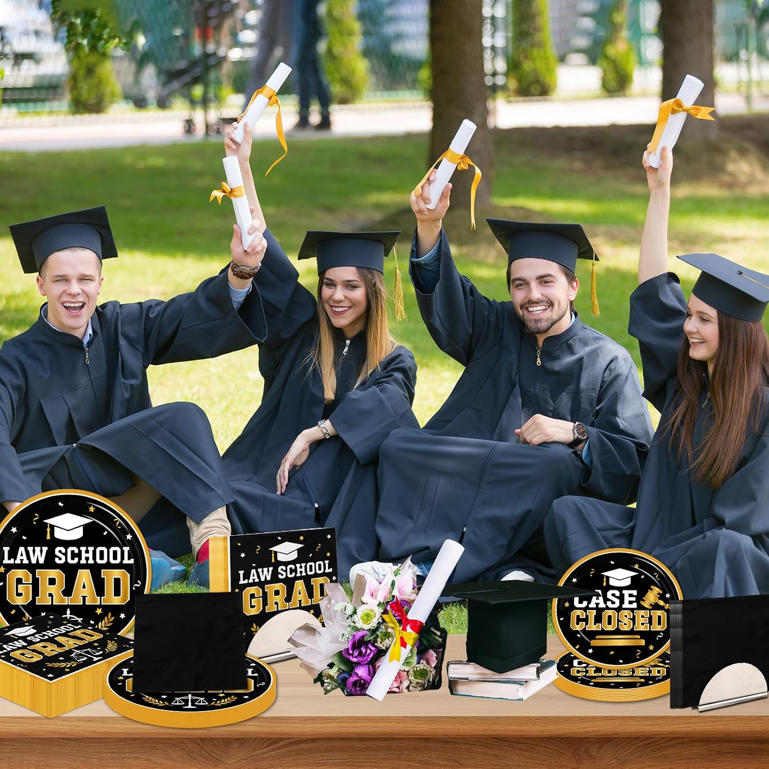 Law School Graduation Supplies Class of 2026 Graduation Party Plates and Napkins Future Lawyer Case Closed Dinnerware Law School Grad Tableware for Congrats Grad Party Decorations Serve 25 (Black) image 5