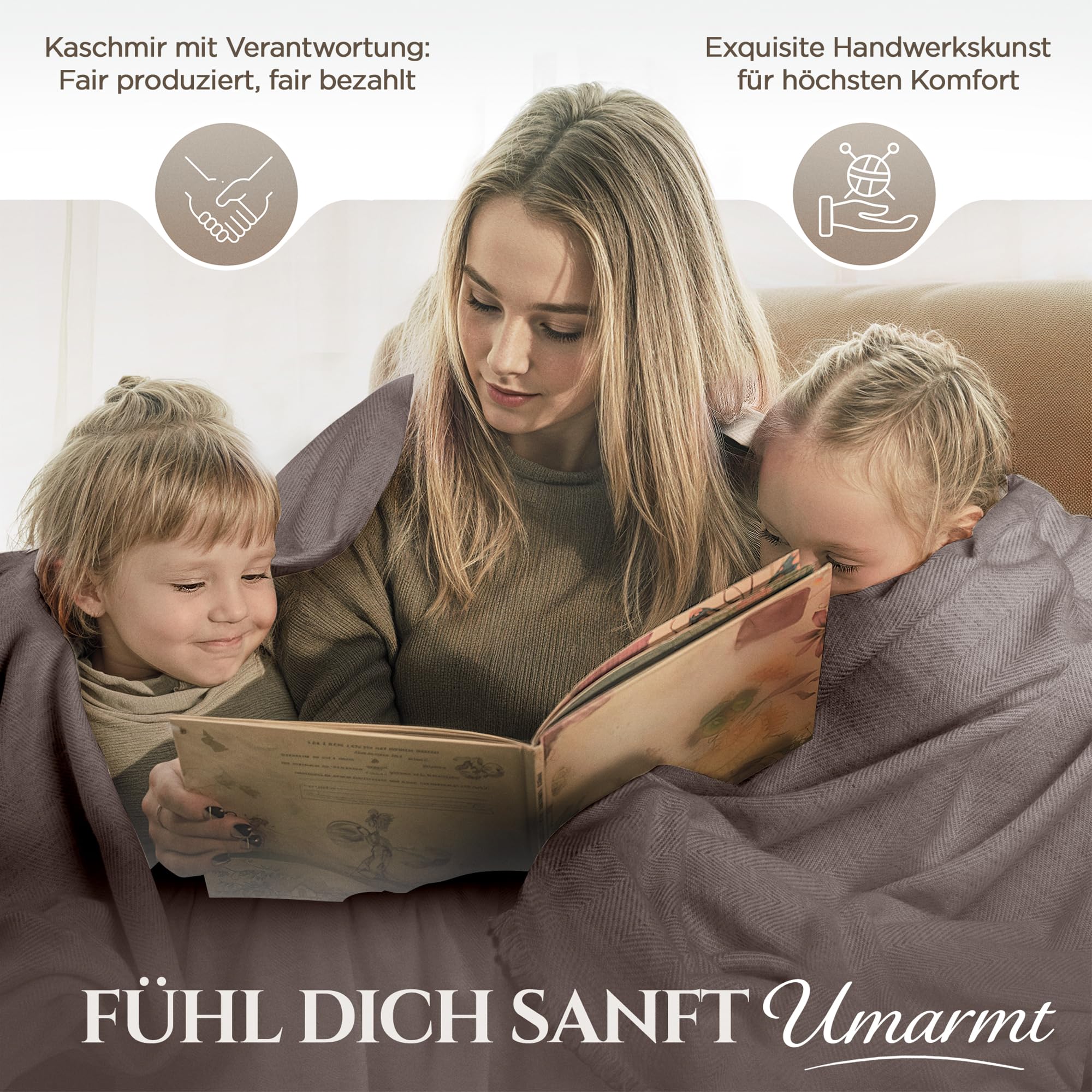Kaschmirdecke – Handgewebte Sofaüberwurf Decke aus 100% Kaschmirwolle – 135 x 270 cm Weiche und gemütliche Graubraune Kuscheldecke für Couch und Stuhl – Hergestellt in Nepal
