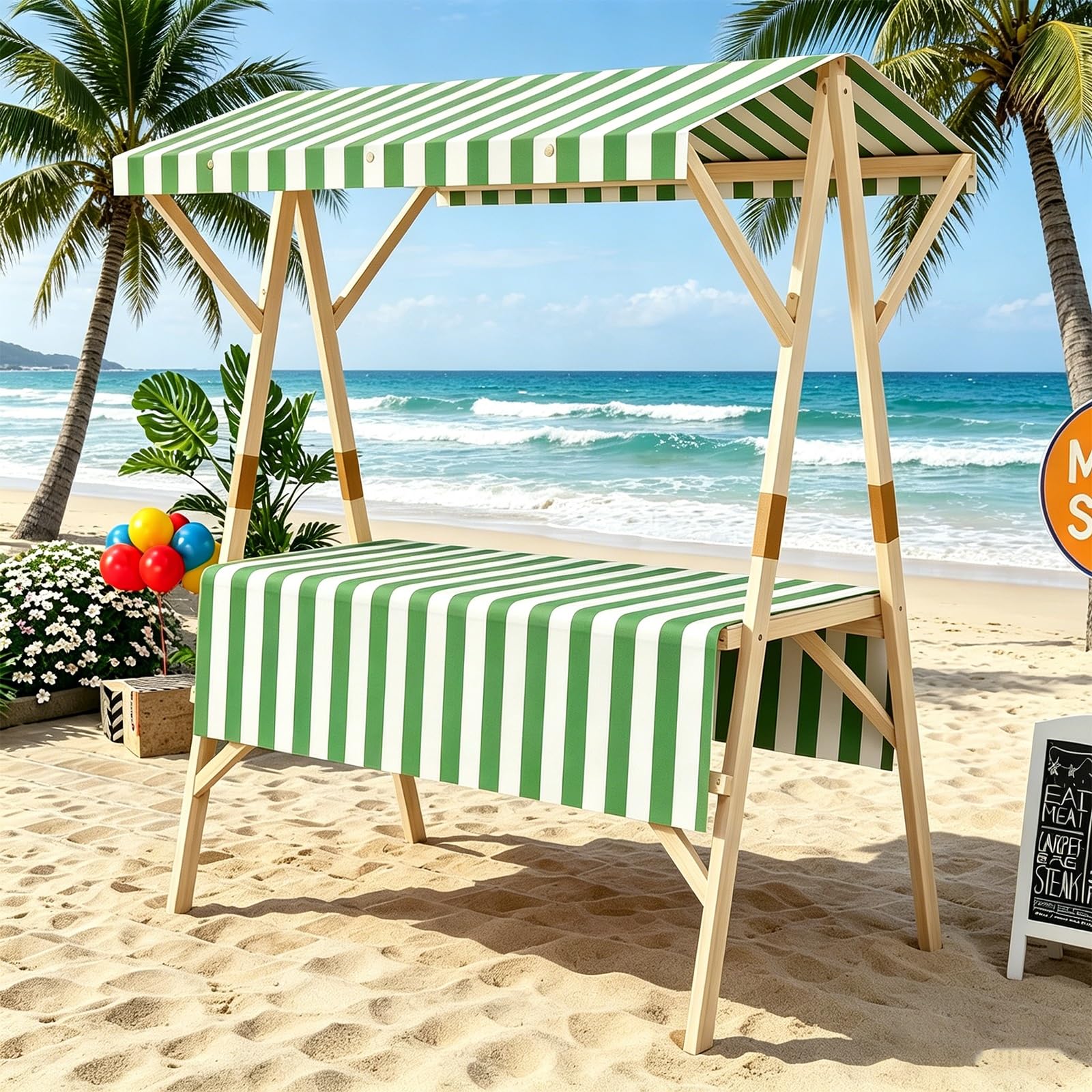 WNGJZZYC Commercial Kiosk Stalls Display Stand, Foldable Wooden Market Stall Booth with Canopy, Portable Vendor Cat for Outdoor Events, Markets & Street Food(Green,L 150cm/59.1in)