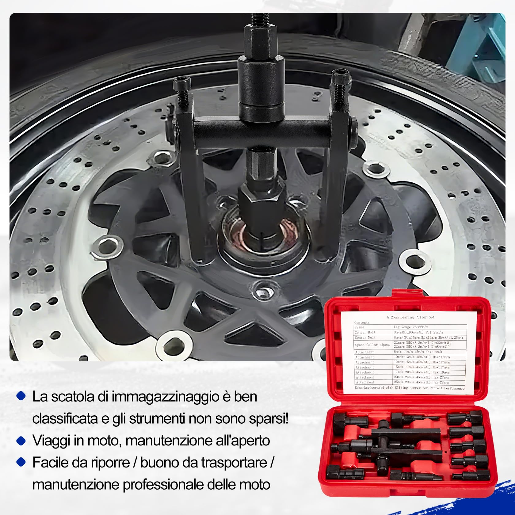 CarBole Set di Estrattori per Cuscinetti Interni per Moto,10 Pezzi,8-25 mm,Estrattore Cuscinetti Moto,Universale per Moto e Auto | con Scatola Portaoggetti