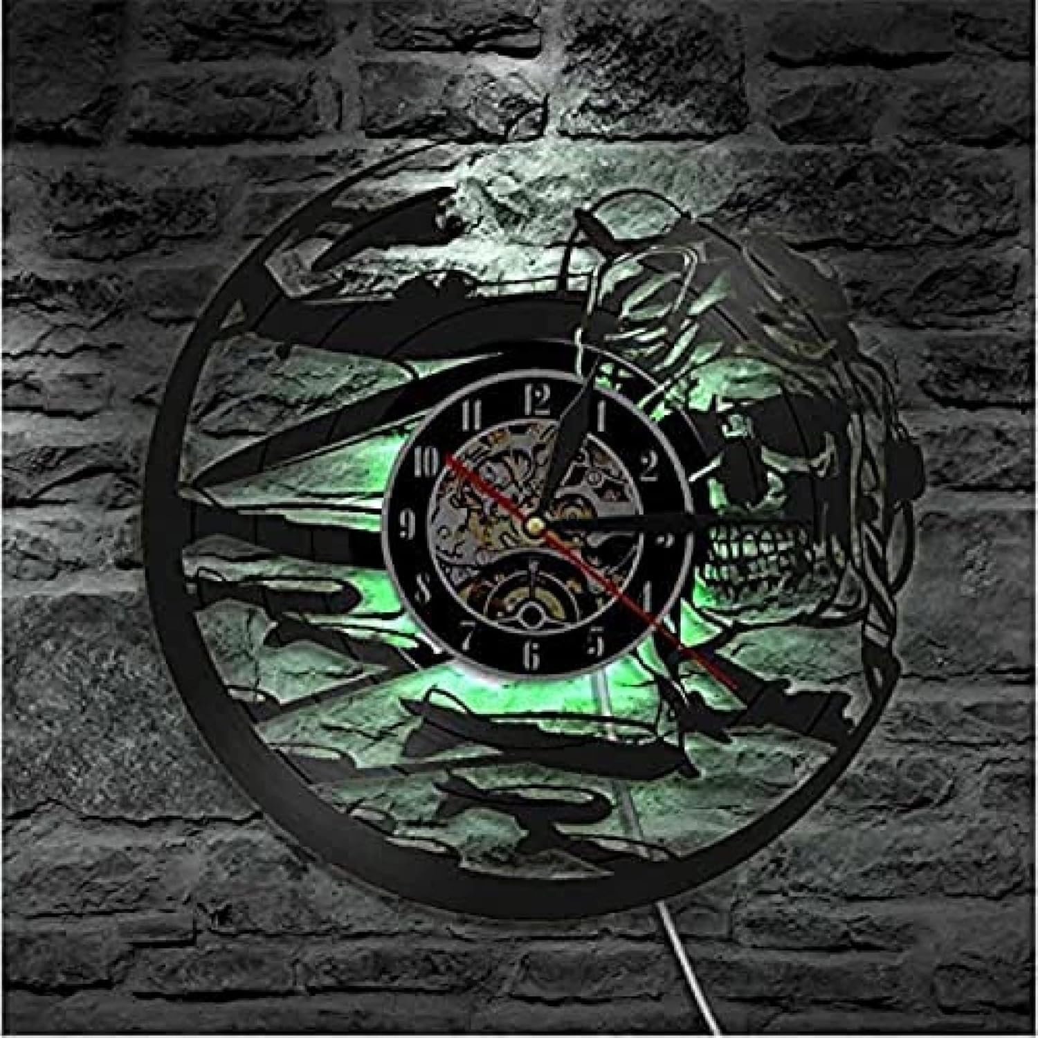 Amazon.co.jp ウォールクロック LED ナイトライトレトロパイロットスカルウォールクロックアビエイタースケルトンビニールレコード