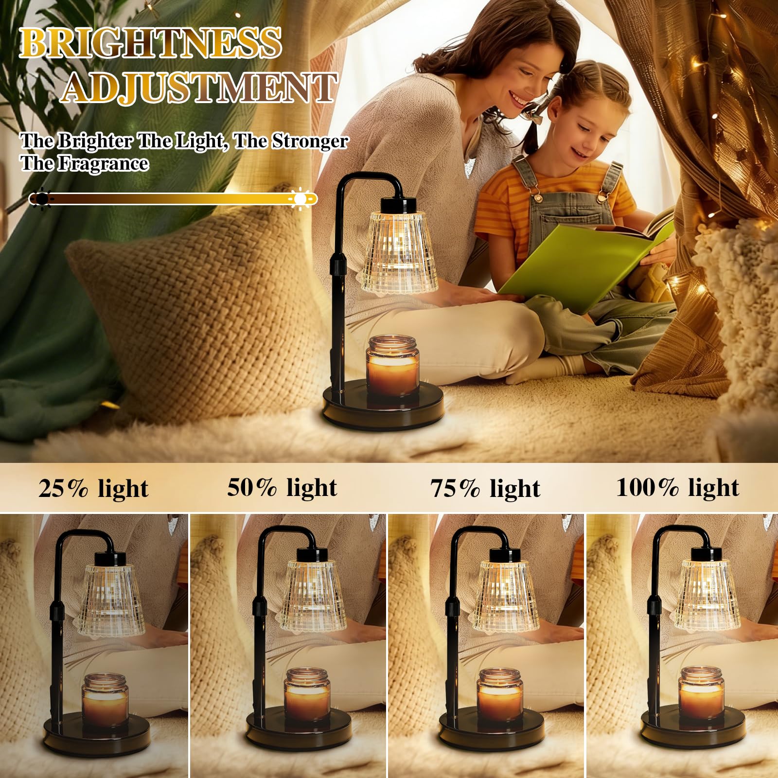 Lampada scalda candela, timer dimmerabile, luce di fusione elettrica per barattoli di cera, candele con bruciatore senza fiamma regolabile in altezza, con 2 lampadine, squisito regalo di compleanno