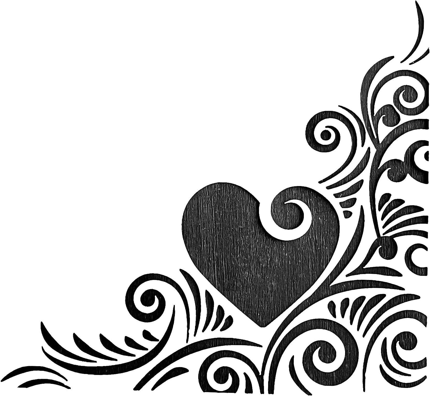 Heart & Scrolls Corner Stencil Template A4, Image size 190mm x 170mm
