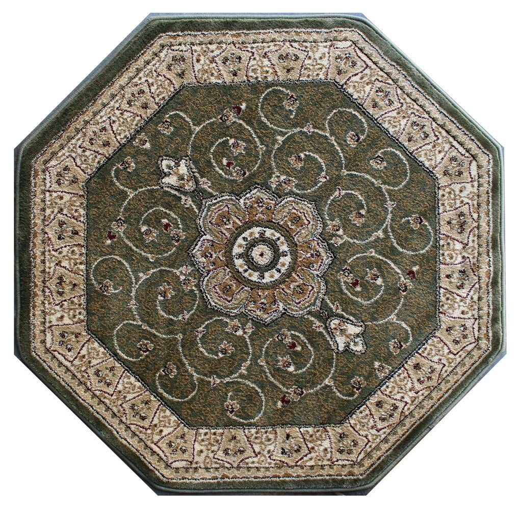 Masada Rugs, Traditional Octagon Area Rug Design 404 Green (7 Feet 3 Inch x 7 Feet 3 Inch) Octagon