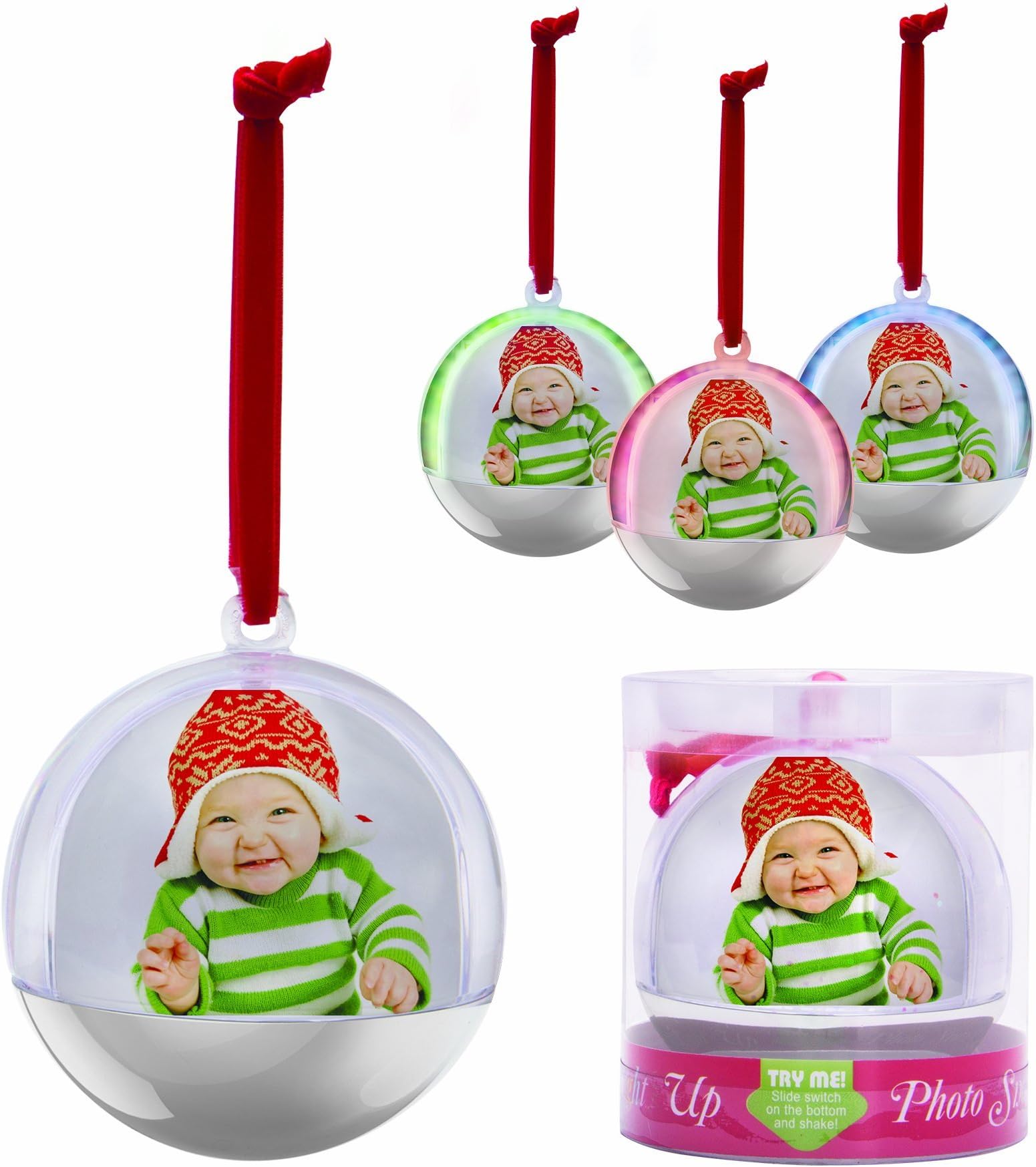 LIGHT UP Photo Snow Globe Ornament Ball