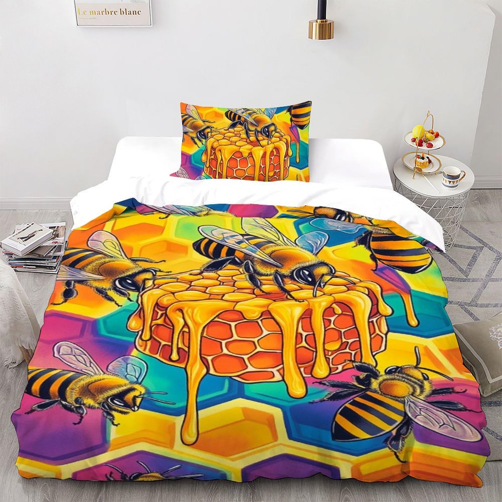 Housse de couette abeille 135x200 literie animaux imprimé 3D garçon drap microfibre
