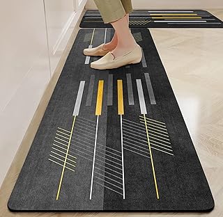 Yellow Weaves– Non-Slip Kitchen Floor Mats, Water Absorbent, Rugs,Standing Rubber Mats for Kitchen, Office, Sink and Laundry Room, Abstract (Pack of 2)