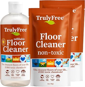 Truly Free Floor Cleaner Kit - Plant-Based Mopping Solution - DIY All-Surface Cleaner for Hardwood, Tile, Wood & Concrete 16 oz Reusable Empty Bottle + Two Fills, 3 oz ea.