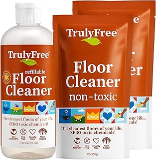Truly Free Floor Cleaner Kit - Plant-Based Mopping Solution (16oz Reusable Empty Bottle + Two Pouches, 3oz ea.) - DIY All-Surface Cleaner for Hardwood, Tile, Wood & Concrete