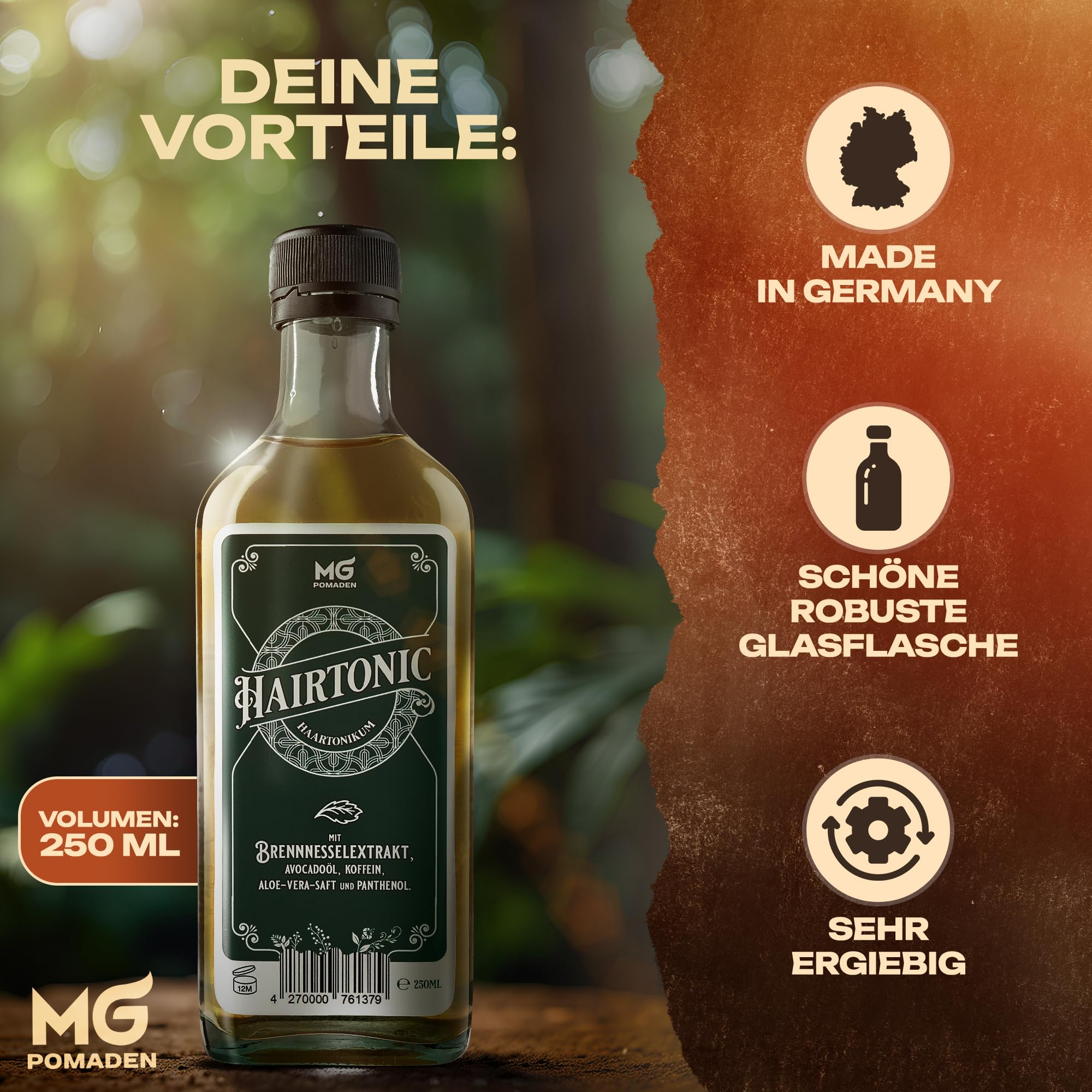 Hairtonic Lotion Capillaire à l’Ortie – Soin quotidien cuir chevelu & cheveux – Caféine, Aloe Vera, Panthénol – Sans rinçage