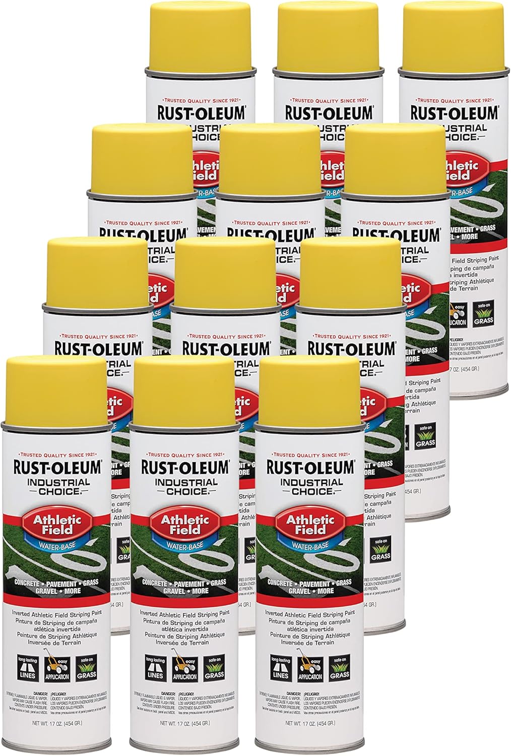 Rust-Oleum 206045-12PK Industrial Choice AF1600 System Athletic Field Inverted Striping Paint Yellow, 17 Ounce (Pack of 12)