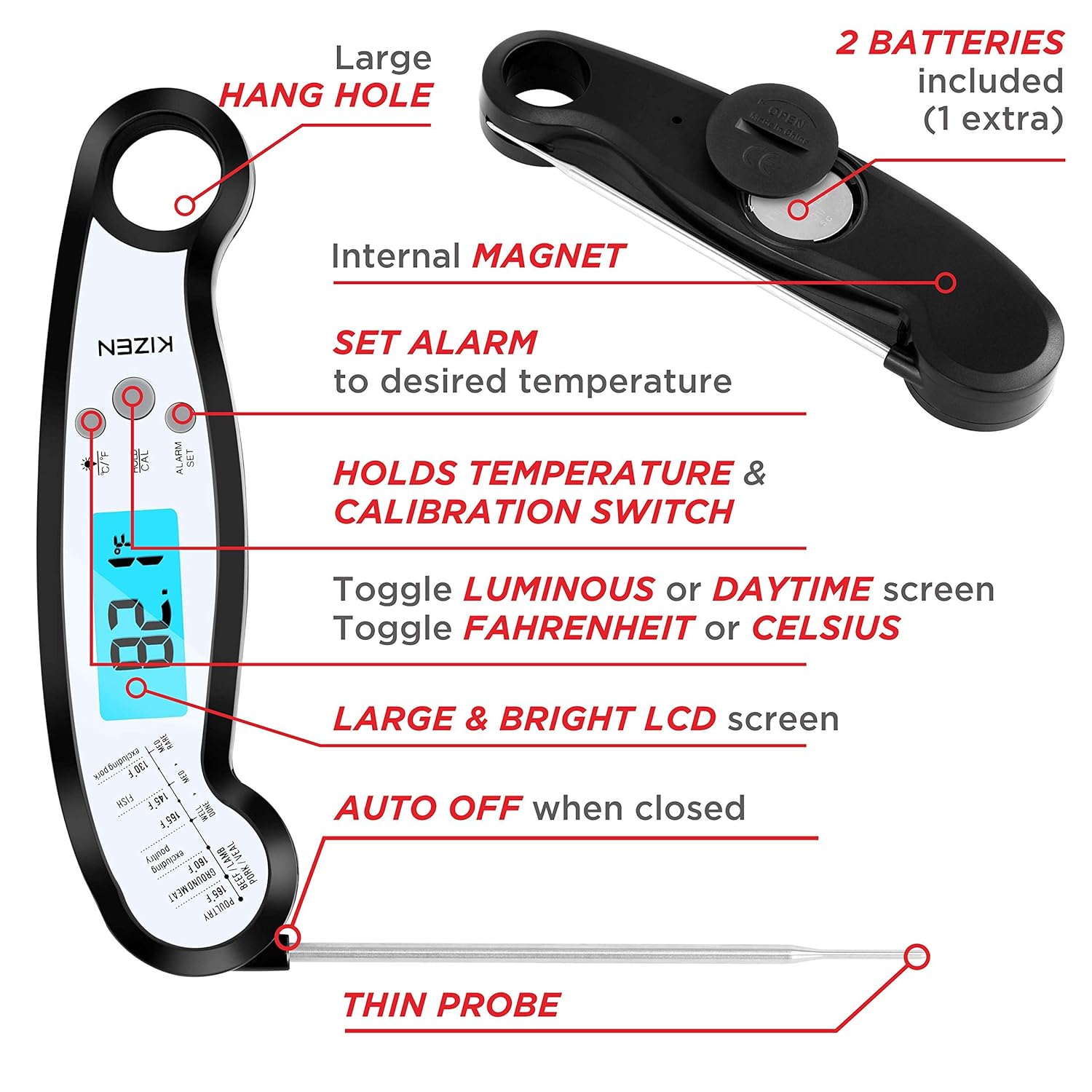 🛒 Crаzу Dеаlѕ Kizen Meat Instant Read Thermometer - Best Waterproof Alarm Thermometer with Backlight & Calibration. Kizen Digital Food Thermometer for Kitchen, Outdoor Cooking, BBQ, and Grill Wееklу Tор Sаlе Kizen Meat Instant Read Thermometer - Best Waterproof Alarm Thermometer with Backlight & Calibration. Kizen Digital Food Thermometer for Kitchen, Outdoor Cooking, BBQ, and Grill