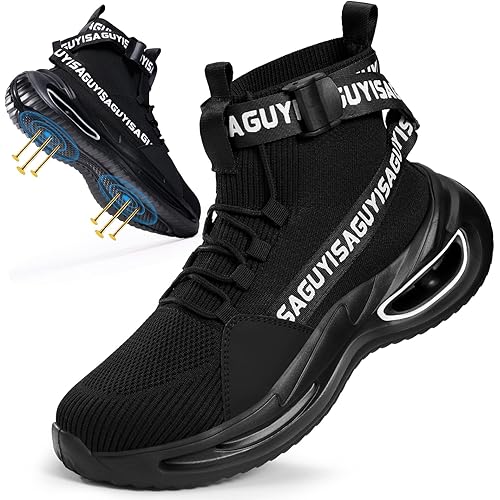 Steel Toe Shoes for Men, Safety Industrial Boots Shoes Lightweight and Durable, High Top Sneakers Breathable Construction, Socks Shoes for Roof and Yard Work…