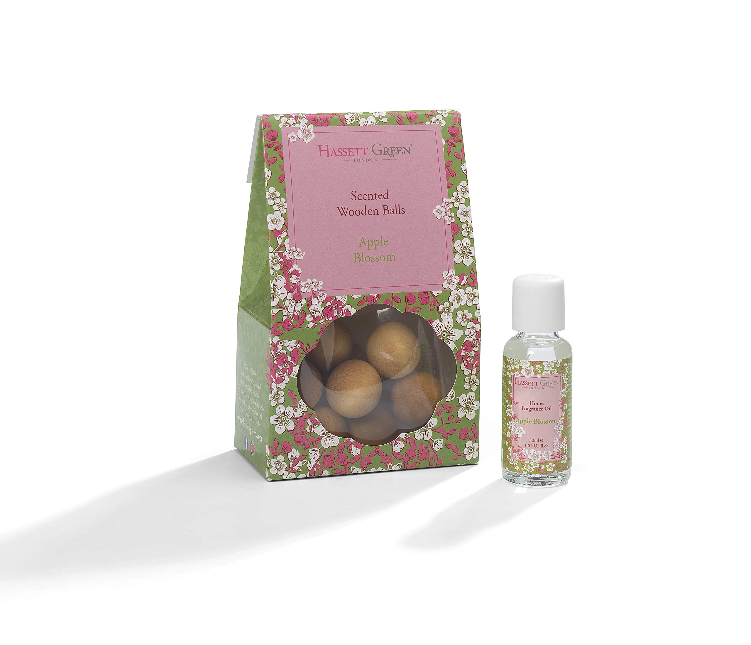 Hassett Green London - Apple Blossom - Scented Wooden Balls Pack of 12 plus 30ml Bottle of Home Fragrance Oil for Refreshing - Alternative to Pot Pourri, Diffusers, Sachets and Drawer Liners — image 1